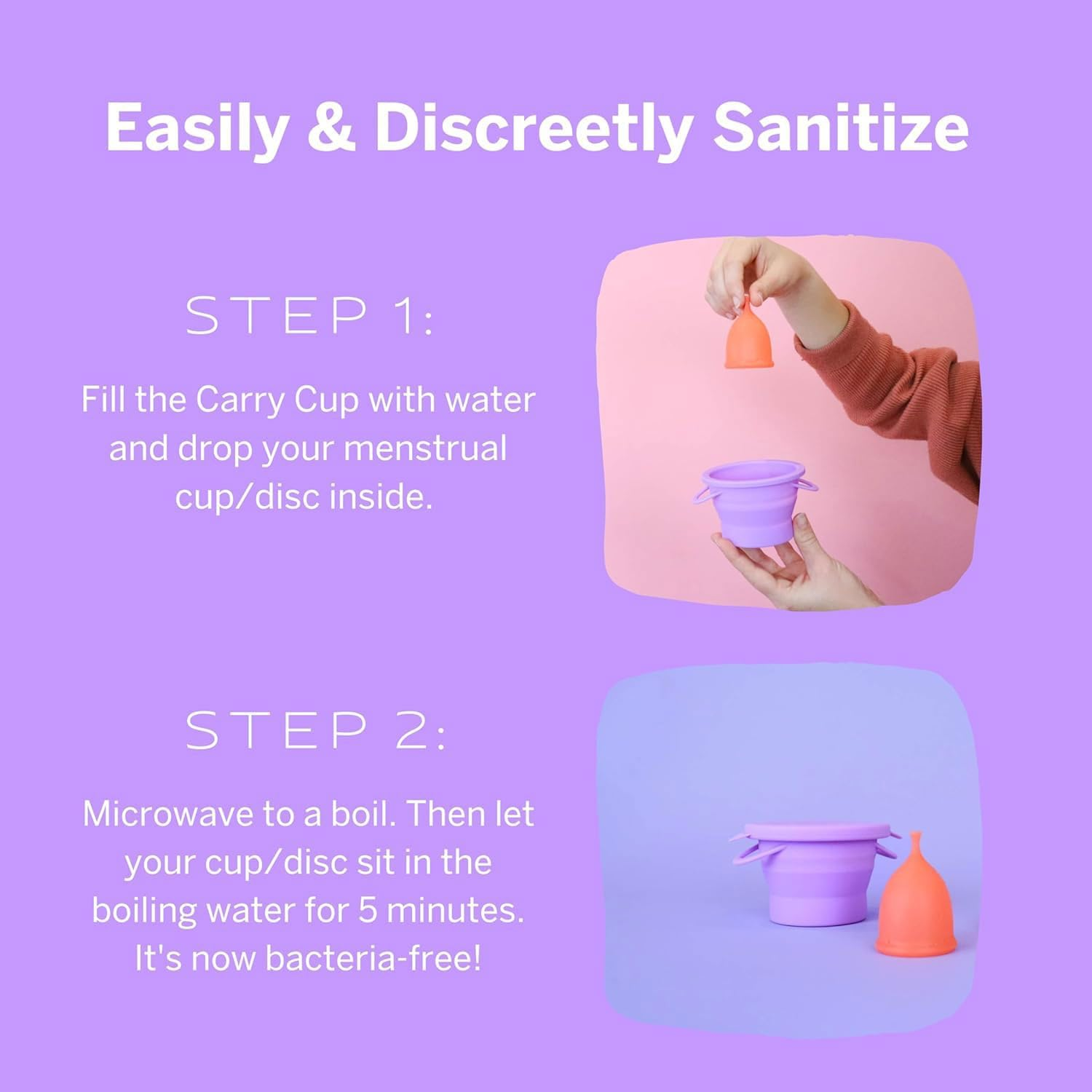 Pixie&rsquo;S Public Restroom Menstrual Cup Wash Case 8Oz - Collapsible Cleaner Container to Clean Your Menstrual Disc & Period Cup - Microwavable Friendly - Foldable for Travel - Sterilizer Case Holder image number 4