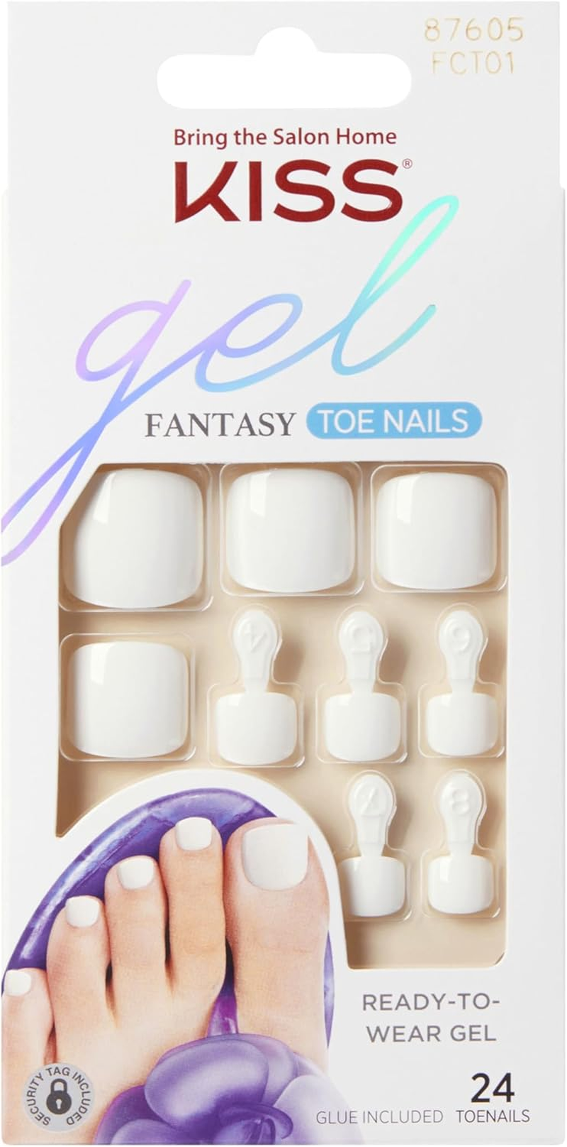 KISS Gel Fantasy Fake White Toenails Pedicure Set with Mini Nail File, Nail Glue & 28 Glue-On Fake Nails image number 1