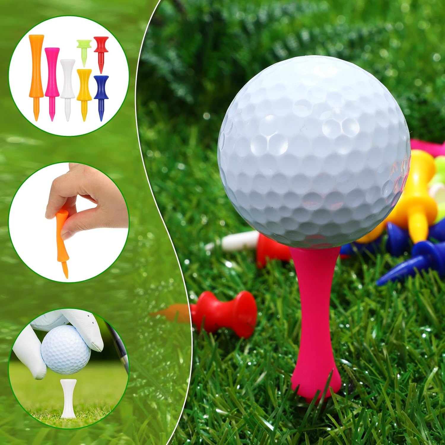 Leyndo 350 Pcs Plastic Golf Tee Step down Golf Tees Long Short Castle Tees Golf Unbreakable Plastic Tees Golf Mixed Height Size Color Tee Pack for Practice image number 4