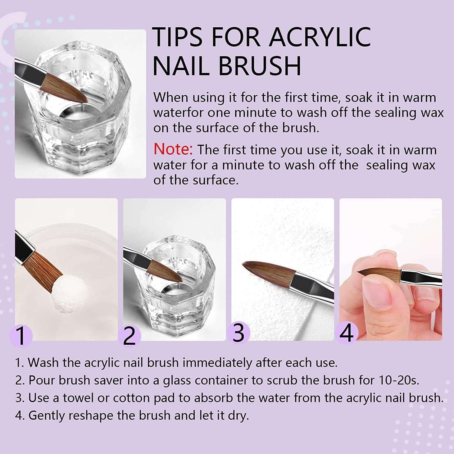 MAGIC ARMOR 5Pcs Acrylic Nail Brush for Acrylic Nails Acrylic Powder, Professional Nail Art Brushes Set, Nail Brushes Size 4/6/8/10/12 for Acrylic Application Nail Extension Carving Nail Art Tool