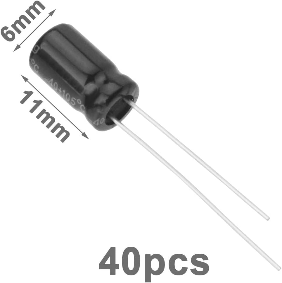 VGOL 40Pcs Aluminum Electrolytic Capacitor 100Uf 25V Radial Electrolytic Capacitor Temperature Range -40C to 105C for Repairing Electronic Products 6X 11Mm image number 4