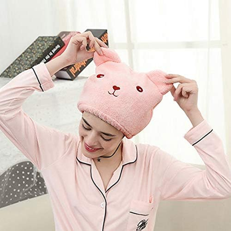 Microfiber Hair Drying Towels Cartoon Bear Dry Hair Hat Thicker Soft Absorbent Cartoon Bear Hair Towel Cute Bear Ears Dry Hair Hat (Style1, One Size) image number 3