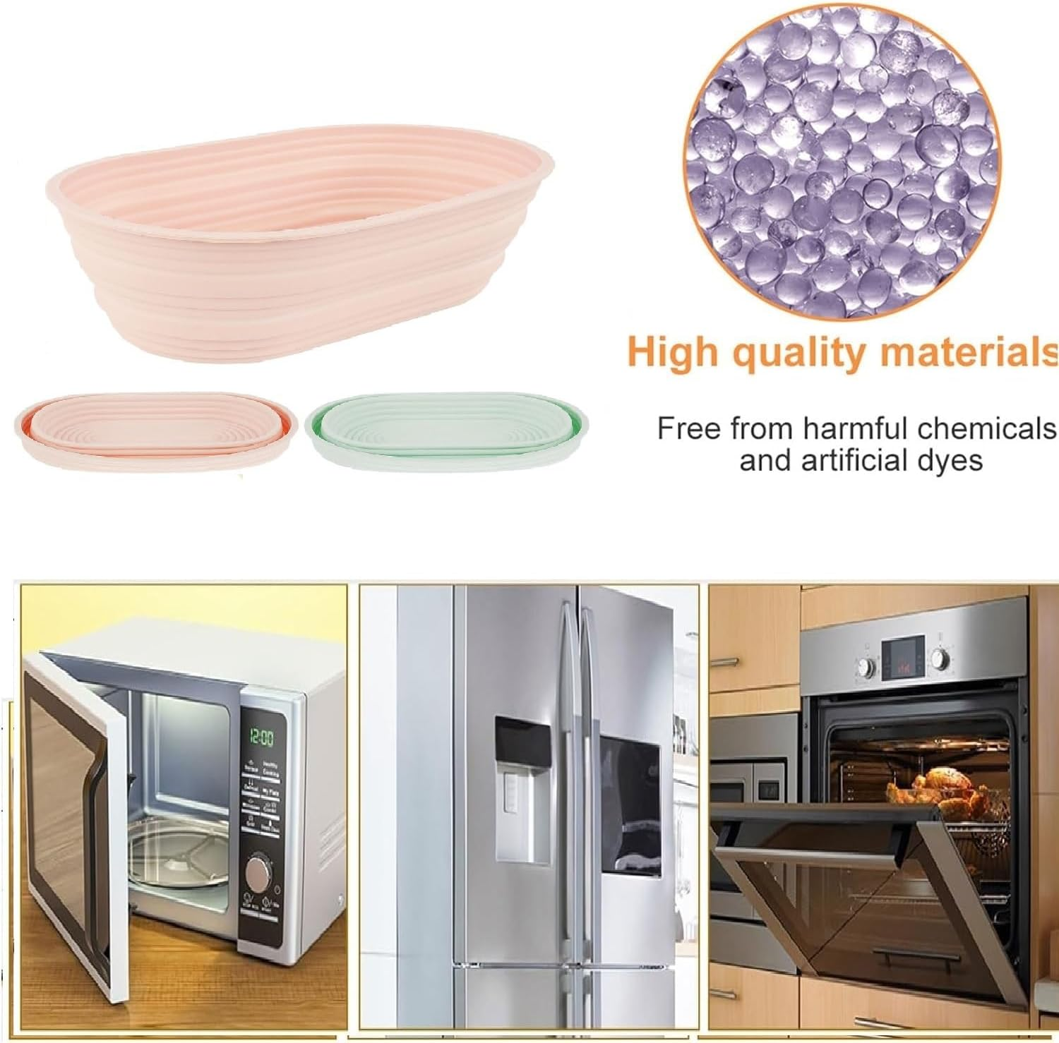 2Pcs Silicone Bread Proofing Basket (Oval 2), Oval Foldable Sourdough Bread, Baking Supplies, Dough Proofing Bowl Containers, Collapsible Bread Bowl image number 1