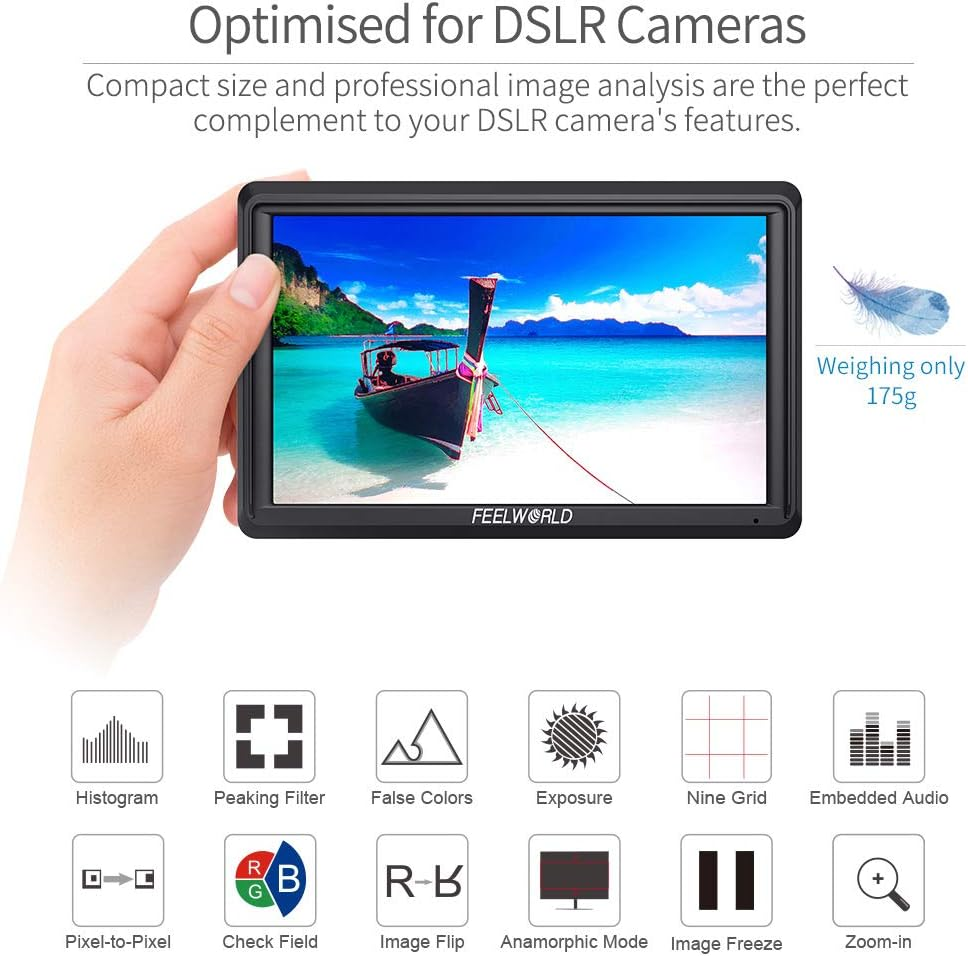 FEELWORLD FW568 6" Camera Field Video Monitor 4K HDMI Full HD 1920X1080 LCD 16:9 IPS Screen with Swivel Arm for DSLR Rig Sony Canon Nikon Olympus Pentax Panasonic image number 4