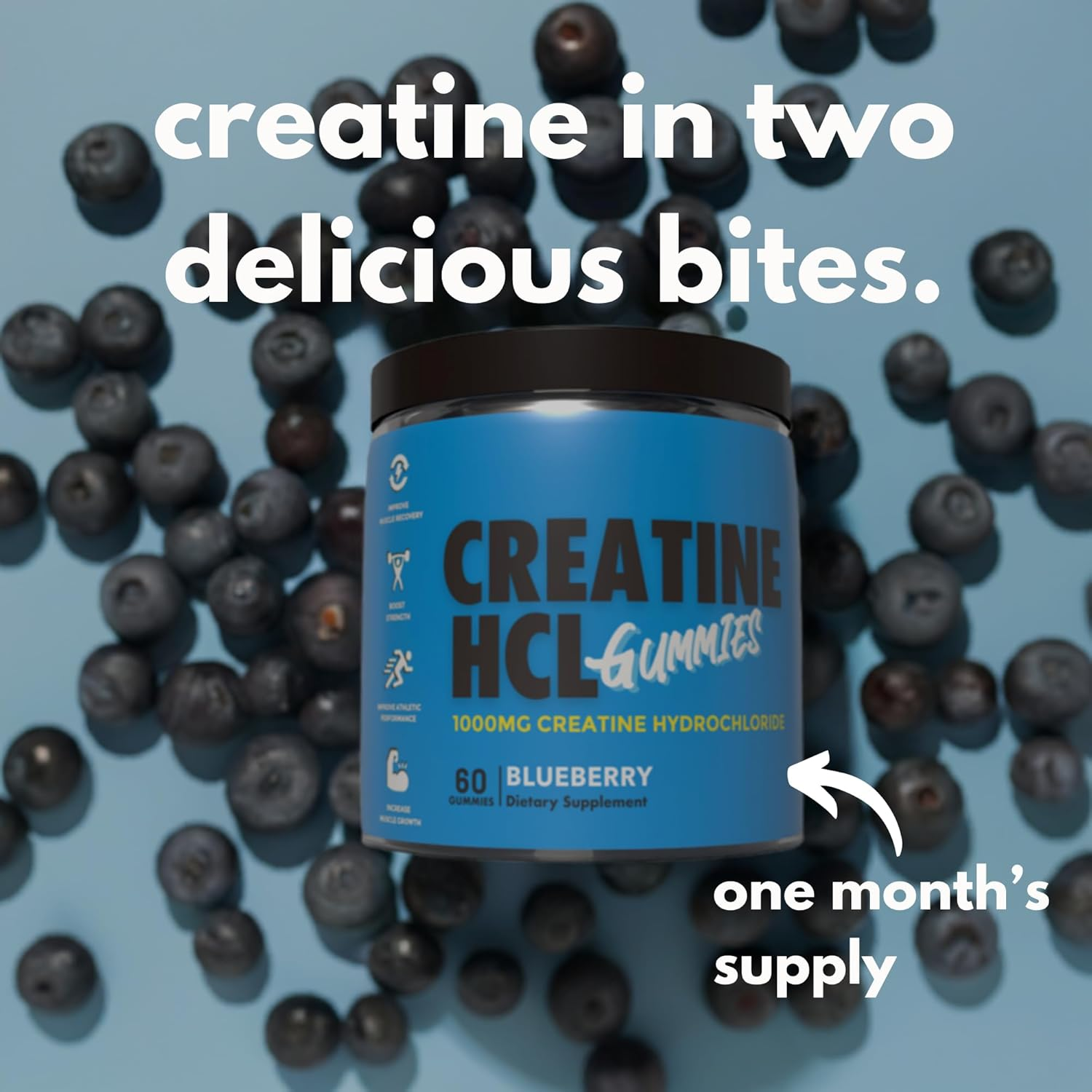 Creatine HCL Gummies &ndash; 1000Mg Blueberry Flavor for Rapid Absorption | Enhance Muscle Size, Strength, Endurance & Power | No Loading Required, Faster than Creatine Monohydrate | 30 Serves image number 4