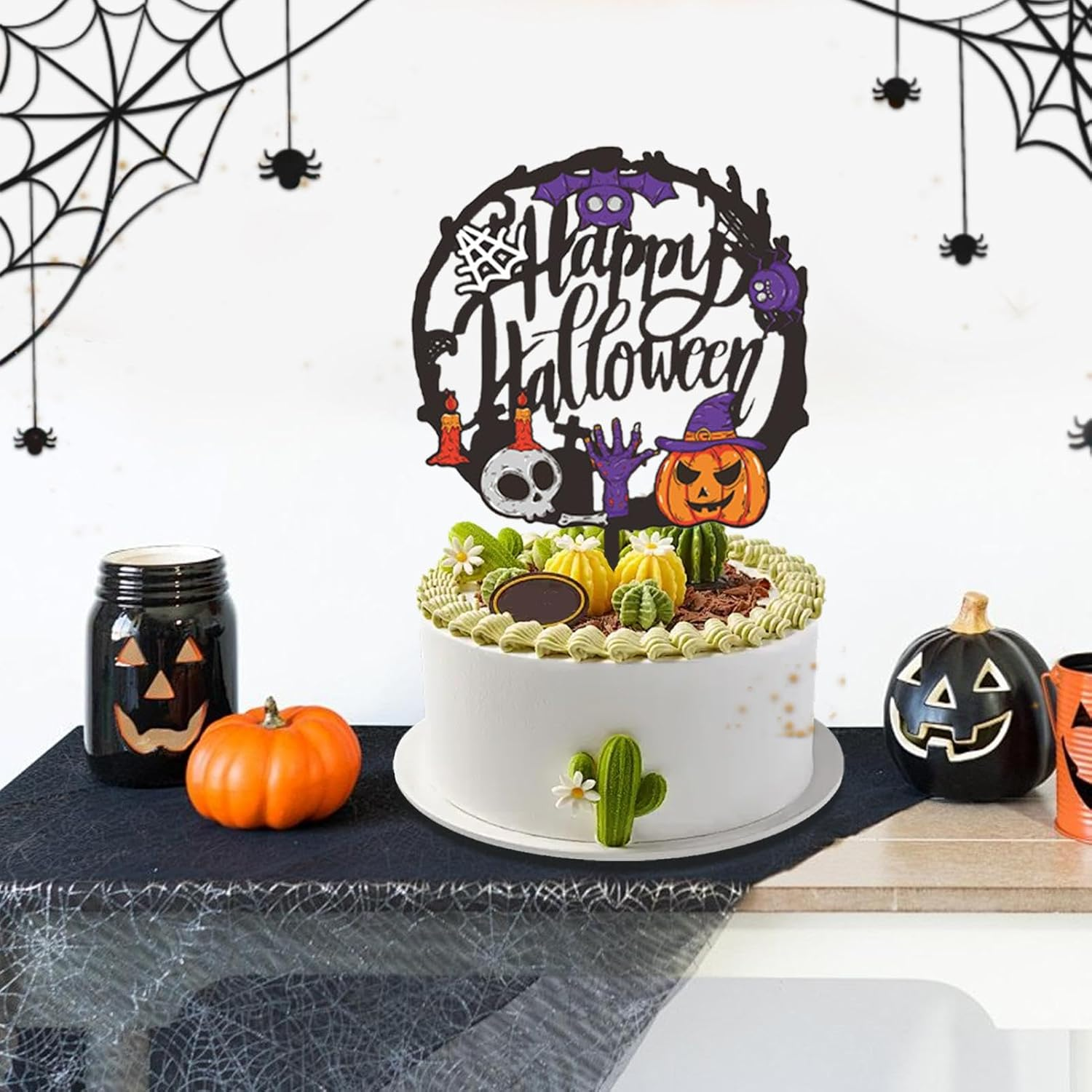 Halloween Cake Decorations - Cake Dessert Topper Decoration - Cake Decoration Cards Table Decoration Supplies Halloween Party Cake Decorations Horror for Boy Girls image number 2