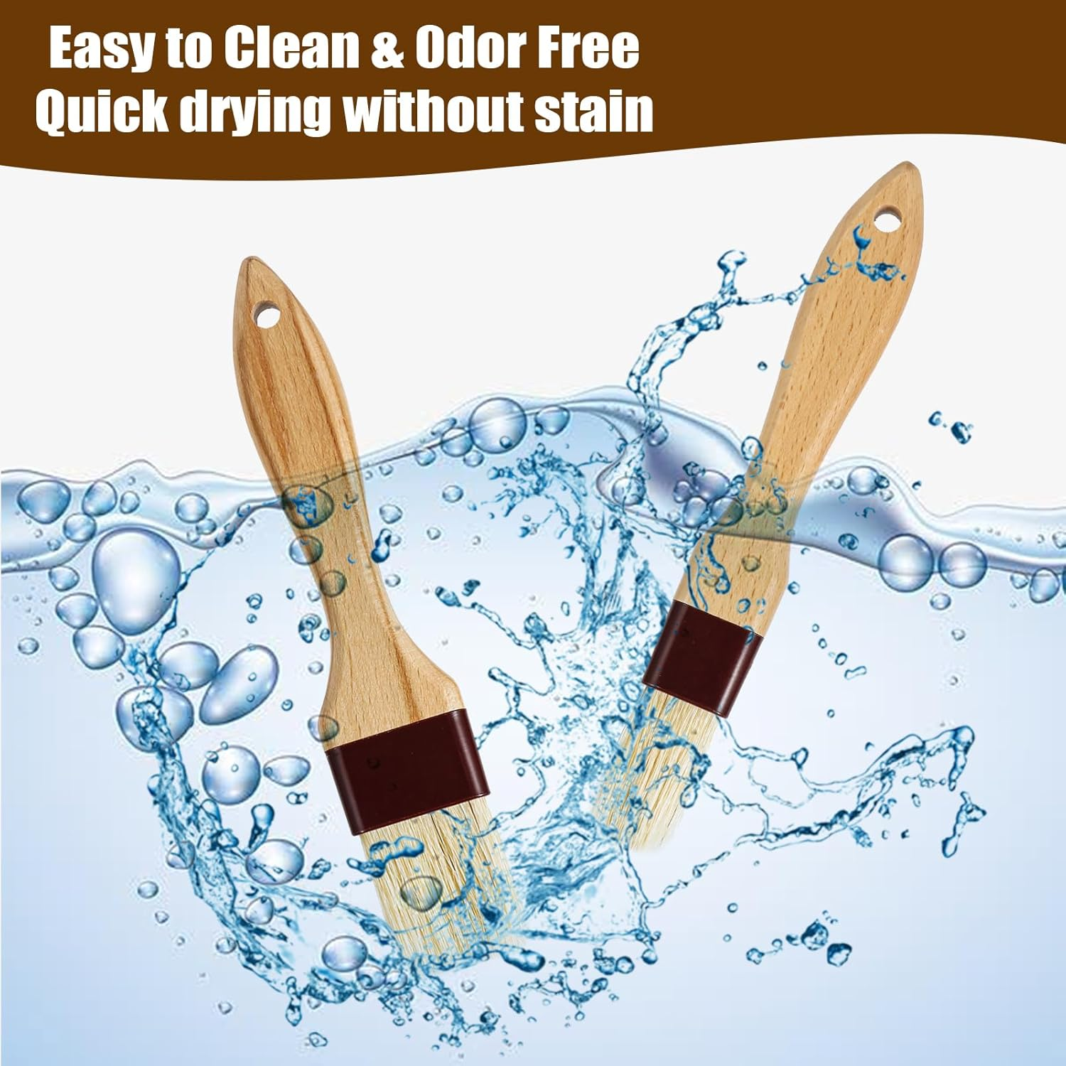 2Pcs Pastry Basting Brushes, Oil Brush for Cooking Boar Bristle Brushes BBQ Brushes for Sauce Kitchen Brush Pastry Brush for Oil Egg Spread Marinade Sauce for Baking(2 Sizes)