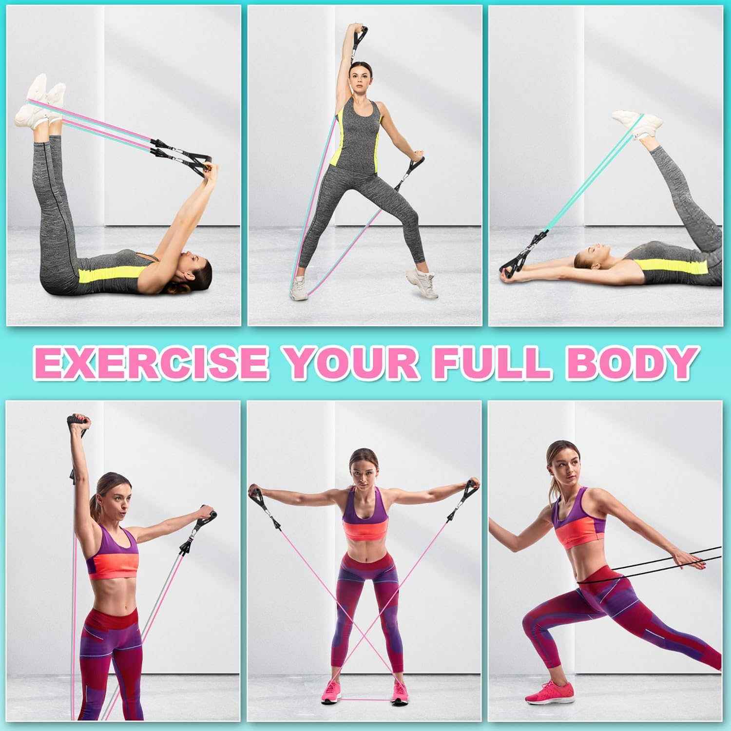 Resistance Band Set. Exercise Bands with Handles, Door Anchor and Ankle Strap. Home Gym, Supports Full-Body Workouts - with Fitness Poster and Video image number 2