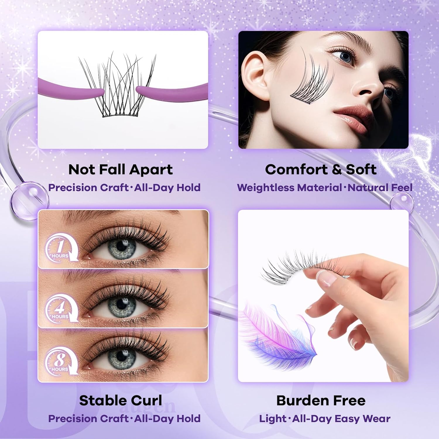 B&Q Natural Lash Clusters 144PCS DIY Cluster Lashes C Curl 8-16Mm 0.03Mm Thin Band Eyelash Clusters Cruelty Free & Easy Apply Wispy Lash Cluster Soft Lashes for Daily Look (Natural 02)