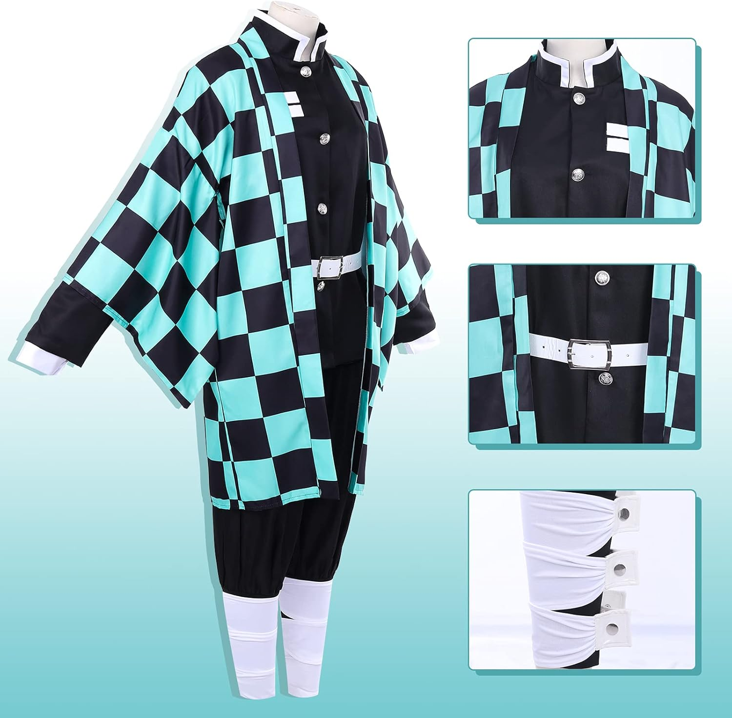 Anime Cosplay Costume,Black Green Japan Kimono,Unisex Adult Cloak Jacket Uniform Outfit,Kimono Halloween Cosplay Anime Outfit Adult Coat Costume image number 4