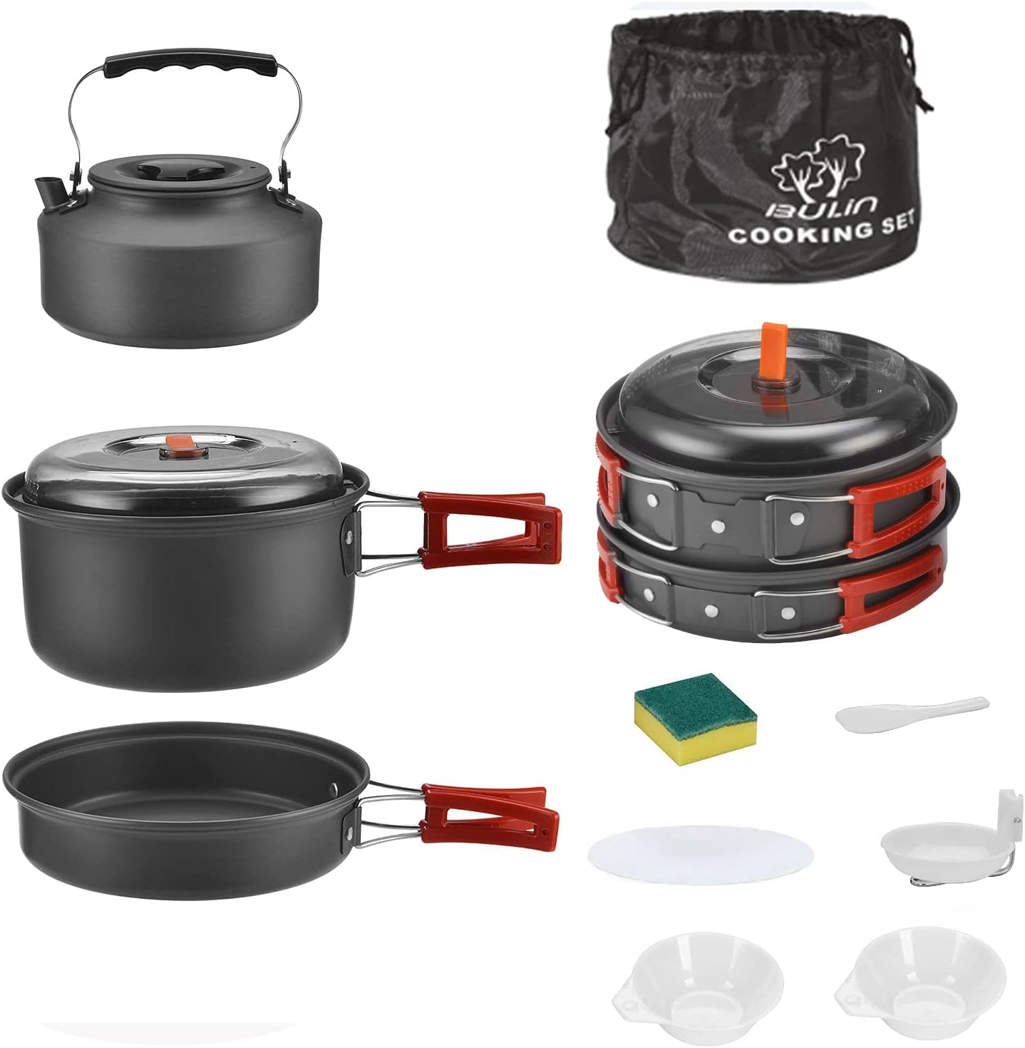 Bulin 24/13/11/8PCS Camping Cookware Pots and Pans Backpacking Cooking Set Lightweight Cookware Mess Kit Outdoor Cook Gear for Family Hiking Picnic