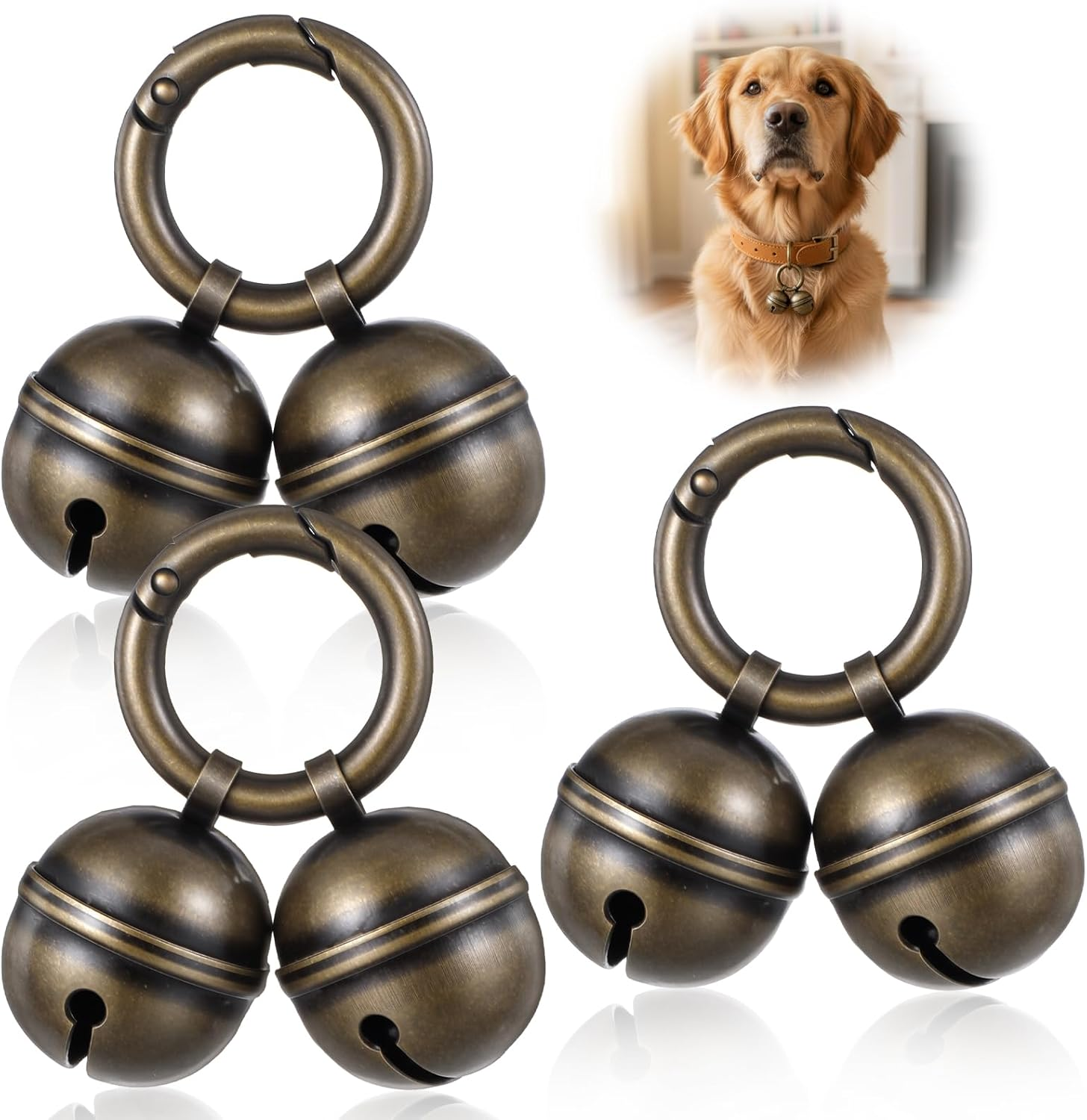 Hekoujiub 3 Sets Bell for Dog Collar Cat Bell for Pet Tracking Extra Loud Dog and Cat Bells for Collar Copper Bells with Quick Clips (Vintage Bronze) image number 2