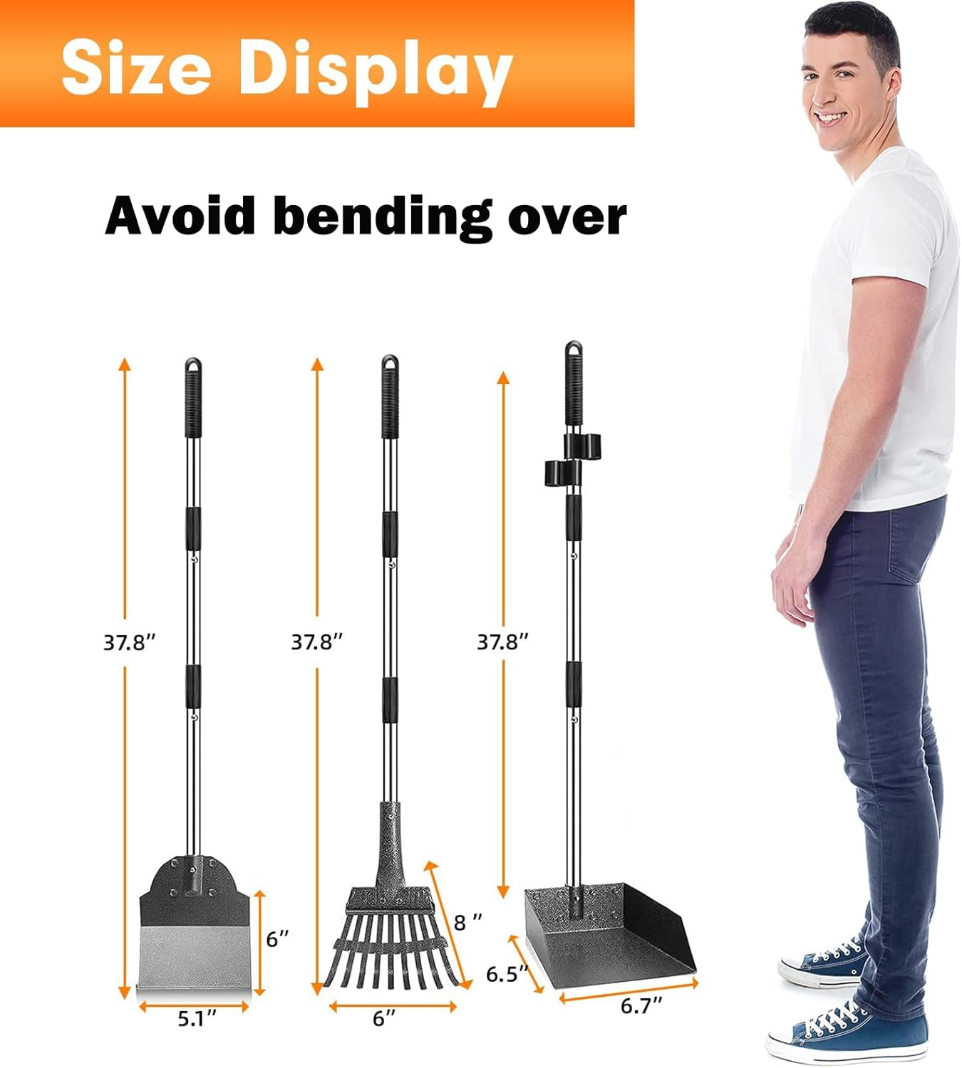 Dog Pooper Scooper, Adjustable Long Handle Poop Scooper with Tray, Rake and Spade, Steel Stainless Poop Scoop for Small Medium Large Dogs and Pet, Waste on Grass, Dirt or Gravel image number 1