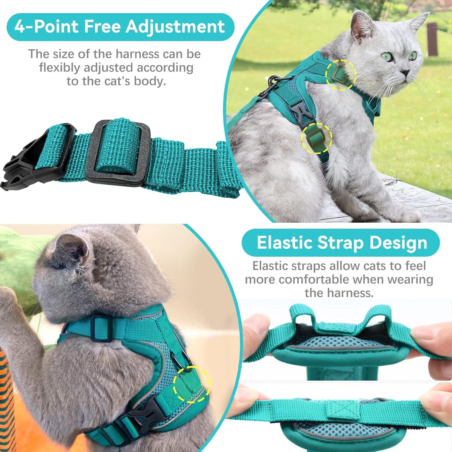 Cat Harness and Lead Set, Adjustable Kitten Harness and Lead Set with Reflective Strips Escape-Proof, Cat Vest Harness with Leash Sets for Cats Dogs Pets Walking (Lake Blue, S) image number 5