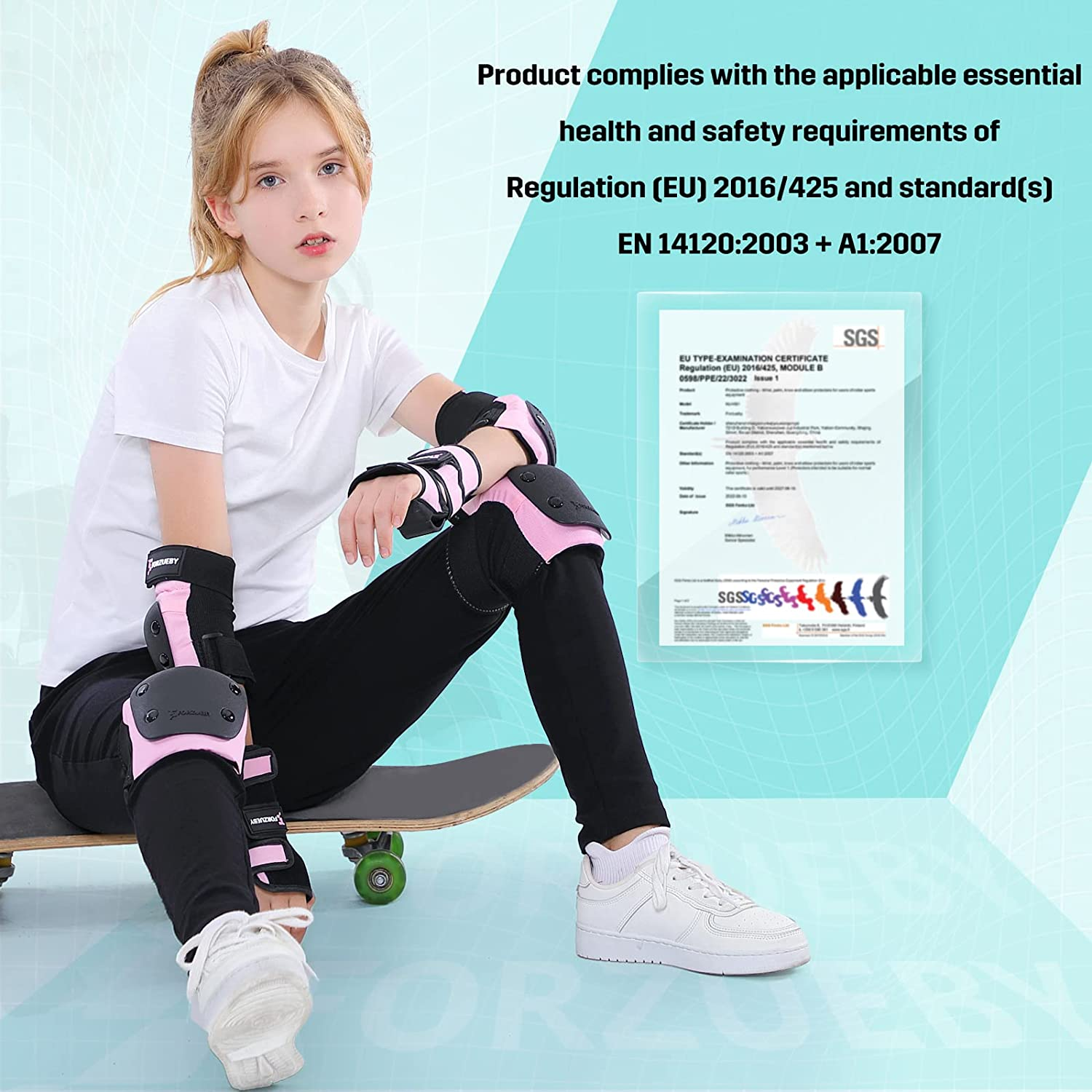 Adult/Kids Knee Pads Elbow Pads Wrist Guards 6 in 1 Protective Gear Set for Inline Roller Skating Skateboarding Scooter BMX Etc. image number 4