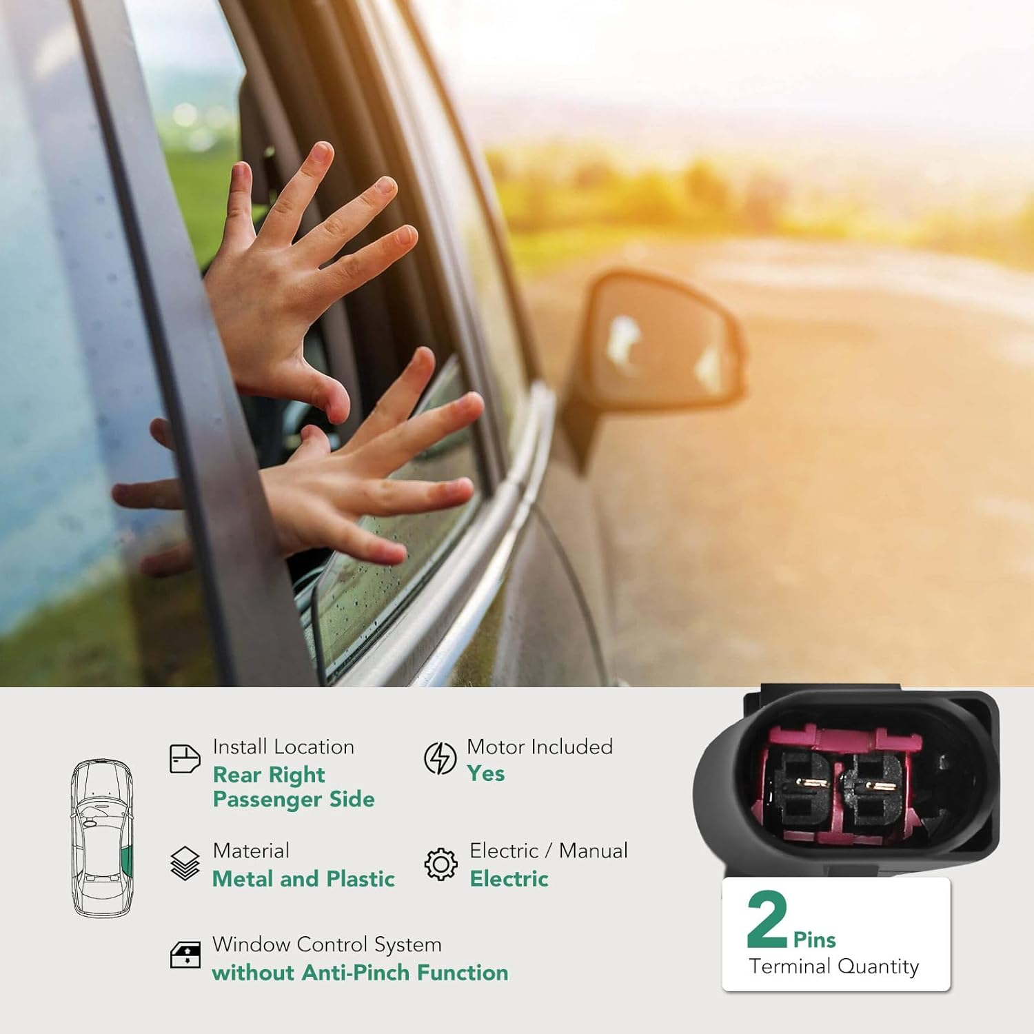 YHTAUTO Rear Passenger Side Power Window Regulator with 2-Pin Motor Assembly for BMW E46 325I 325Xi 330I 330Xi 2001-2005, 323I 328I 1999-2000 image number 6