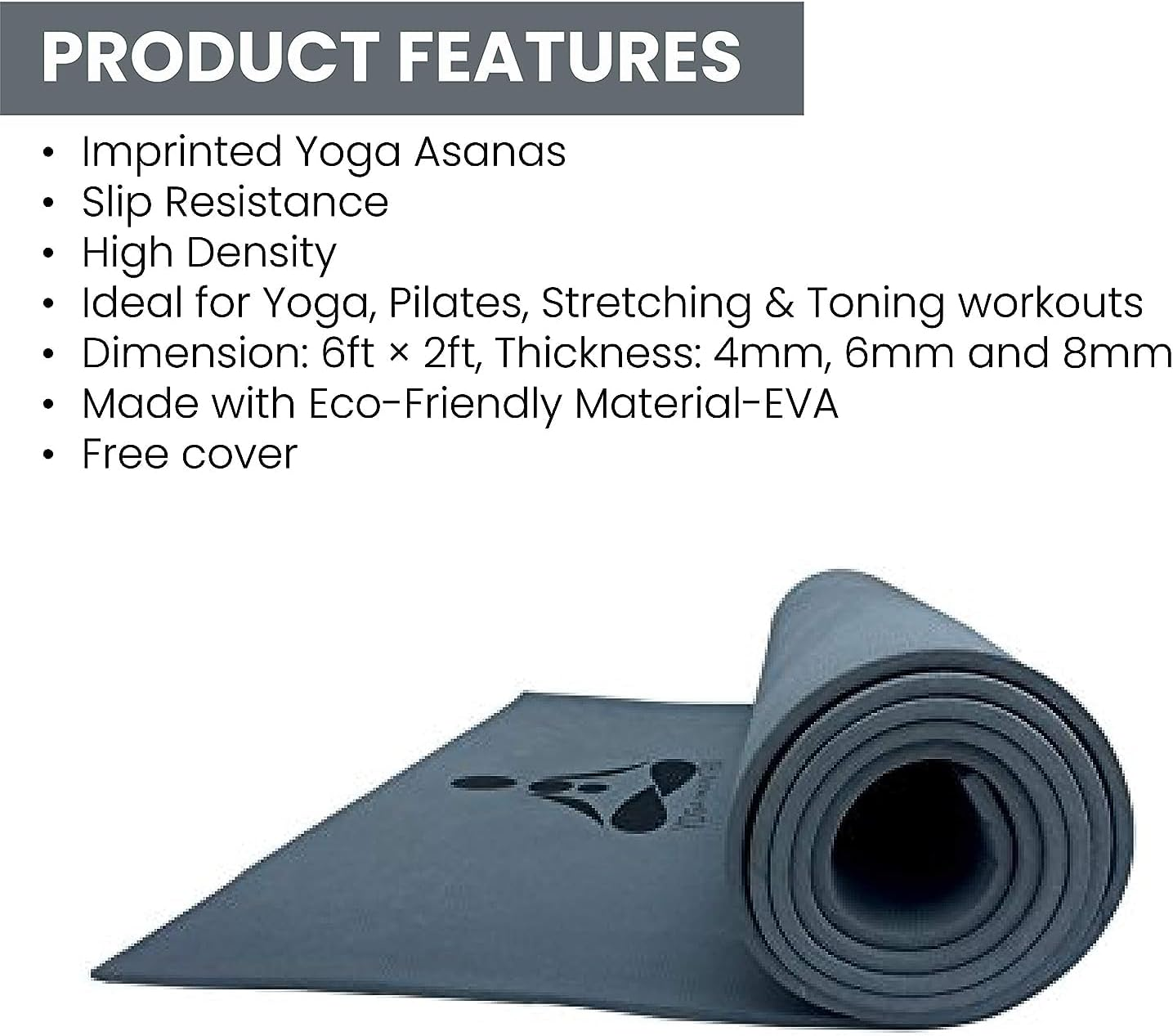 Stag Yoga Mantra Asana Grey Mat (6 Mm) with Bag | Home and Gym Use for Men and Women | with Cover | for Yoga, Pilates, Exercises image number 4