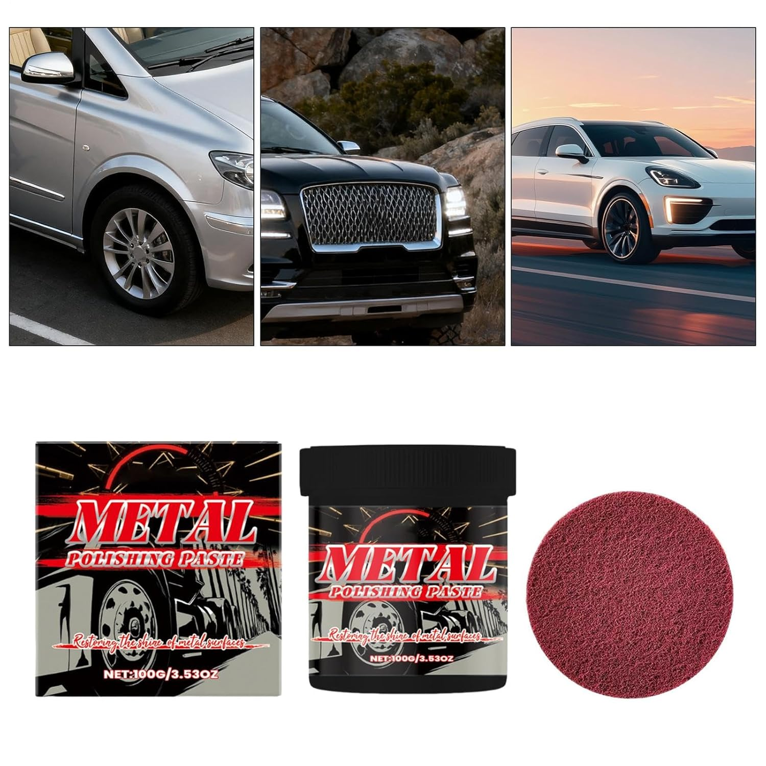 Car Chrome and Metal Polish - Metal Polish Restorer and Protectant | Automotive Maintenance Care Protectant Paste for Trucks Suvs Motorcycles Boats Wheels Bumpers Trim Door image number 2