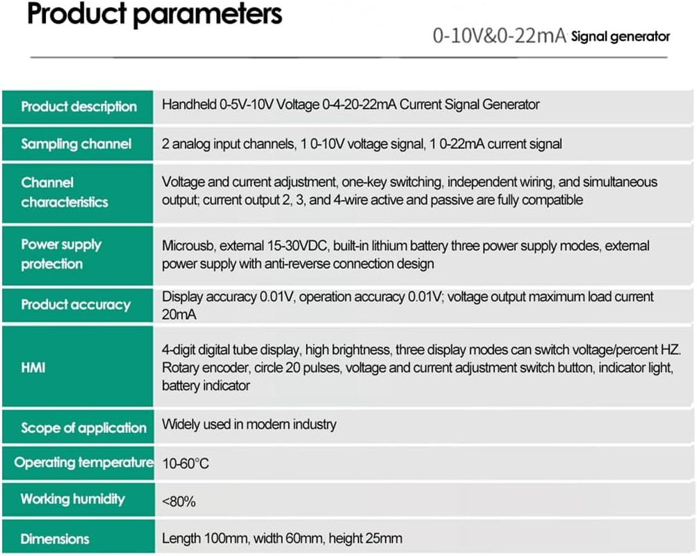 Aribrnten 0-5V-10V 0-20MA/4-20MA Signal Generator Adjustable Current Voltage Analog Signal Sources Output 24V(With Battery) image number 3