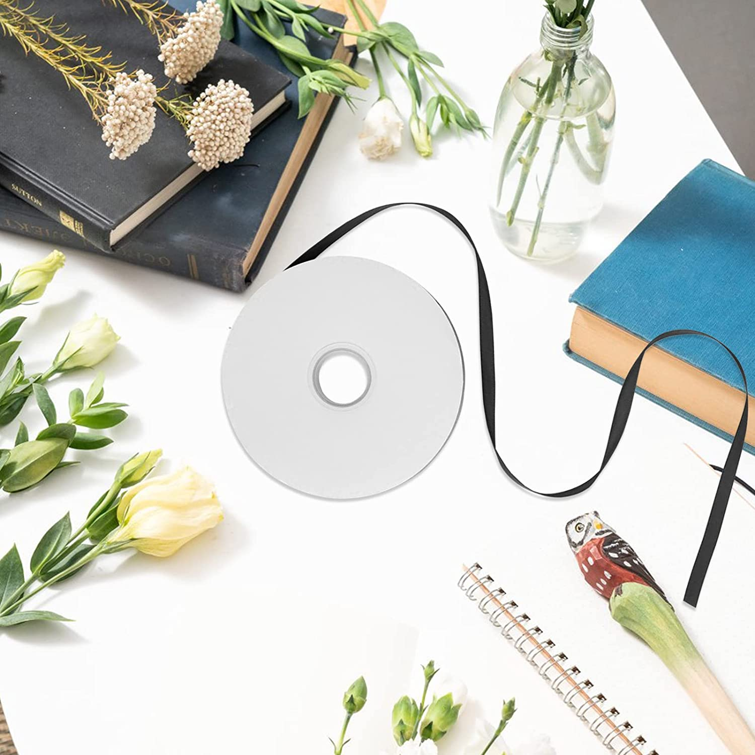 1/4 Inches Wide Double Faced Black Polyester Satin Ribbon, Findtop 100 Yards Long for Gift Wrapping Ornaments Party Favor and DIY Craft Supplies image number 5