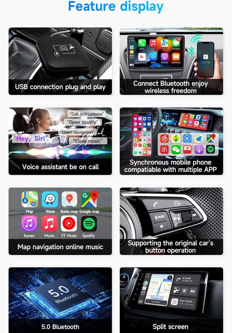 2 in 1 Wireless Carplay Adapter & Wireless Android Auto Car Adapter, Wireless Carplay Adapter for Wired Carplay & Wired Android Auto Car Converts Wired to Wireless for Cars from 2014 & Iphone Ios 8+ image number 6