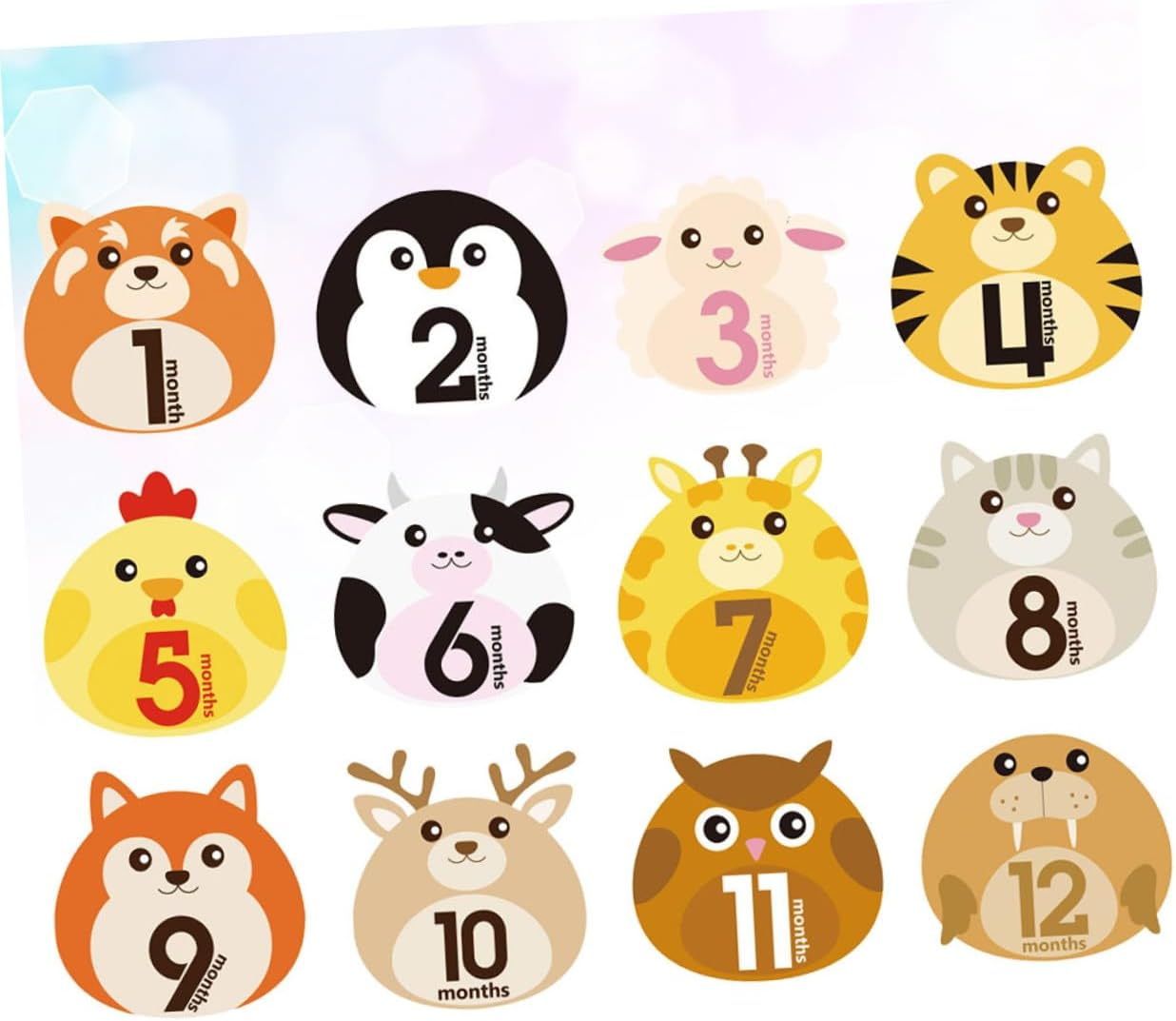 12-Month Baby Milestone Stickers for Newborns and Infants, Self-Adhesive Monthly Infant Belly Decals, Photo Prop Cards for Baby Growth Announcement, 12Pcs Set image number 2