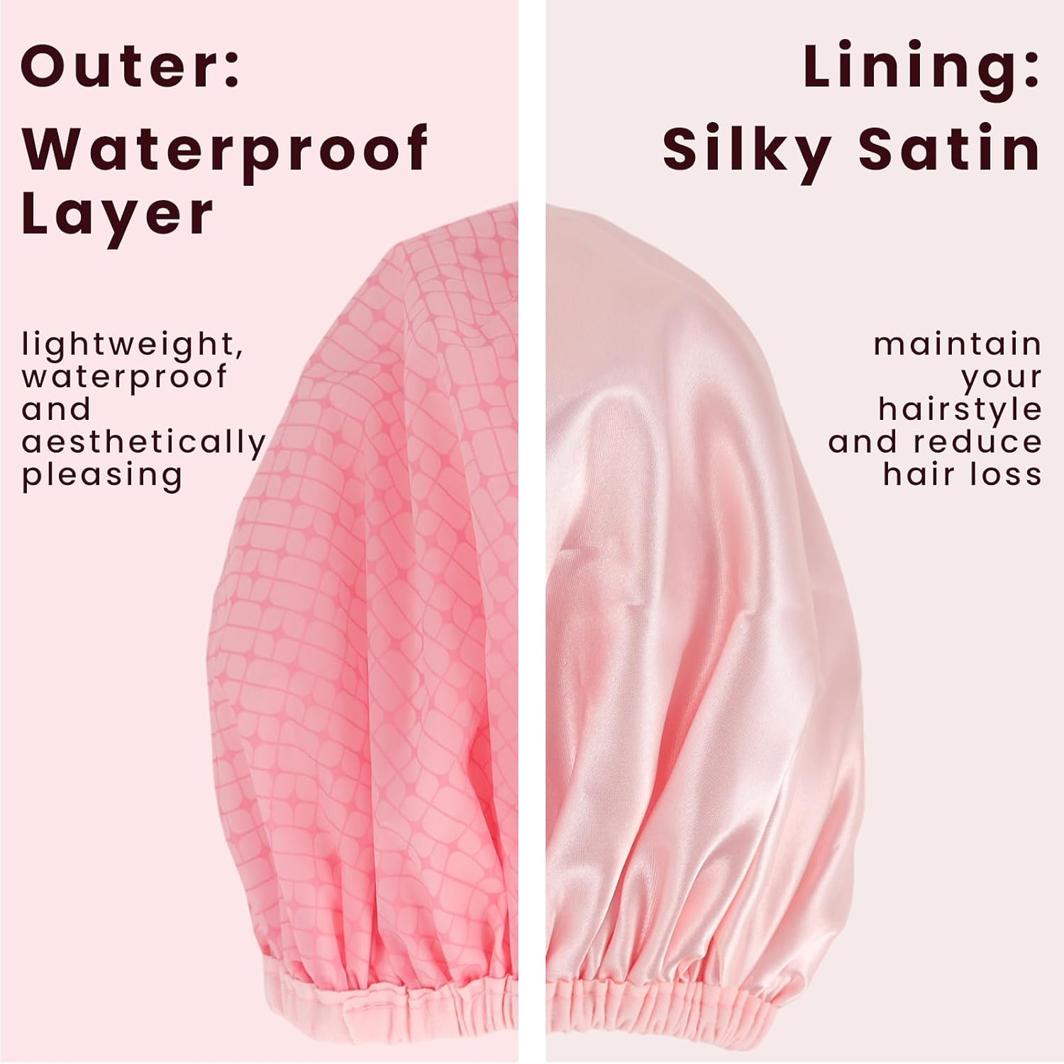 Pink Shower Cap,Hair Cap for Shower,Double Layered Waterproof Hair Caps,Satin Lined Bath Caps for Braids Long Hair image number 4