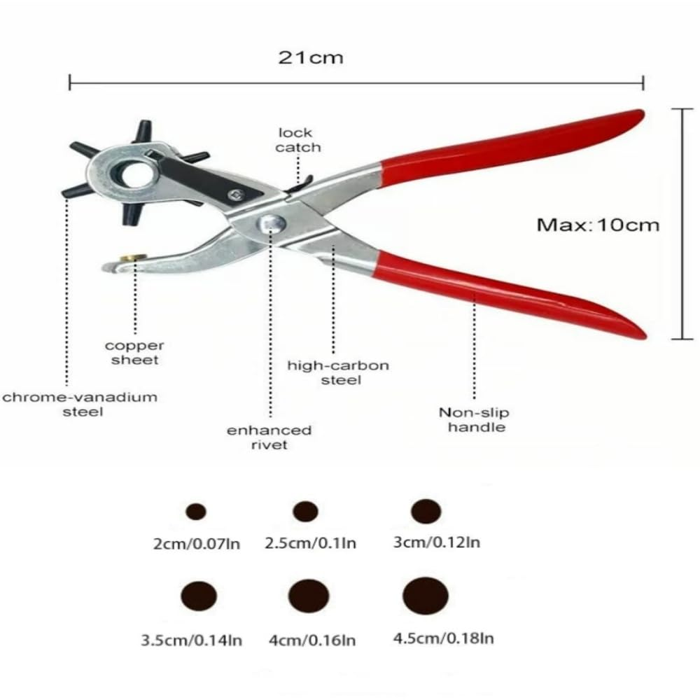 Fabselection 1PCS 2-4.5Mm Revolving Leather Belt Eyelet Hole Punch Puncher Plier Craft Tool for Belts, Shoes, Cards - Carbon Steel image number 4