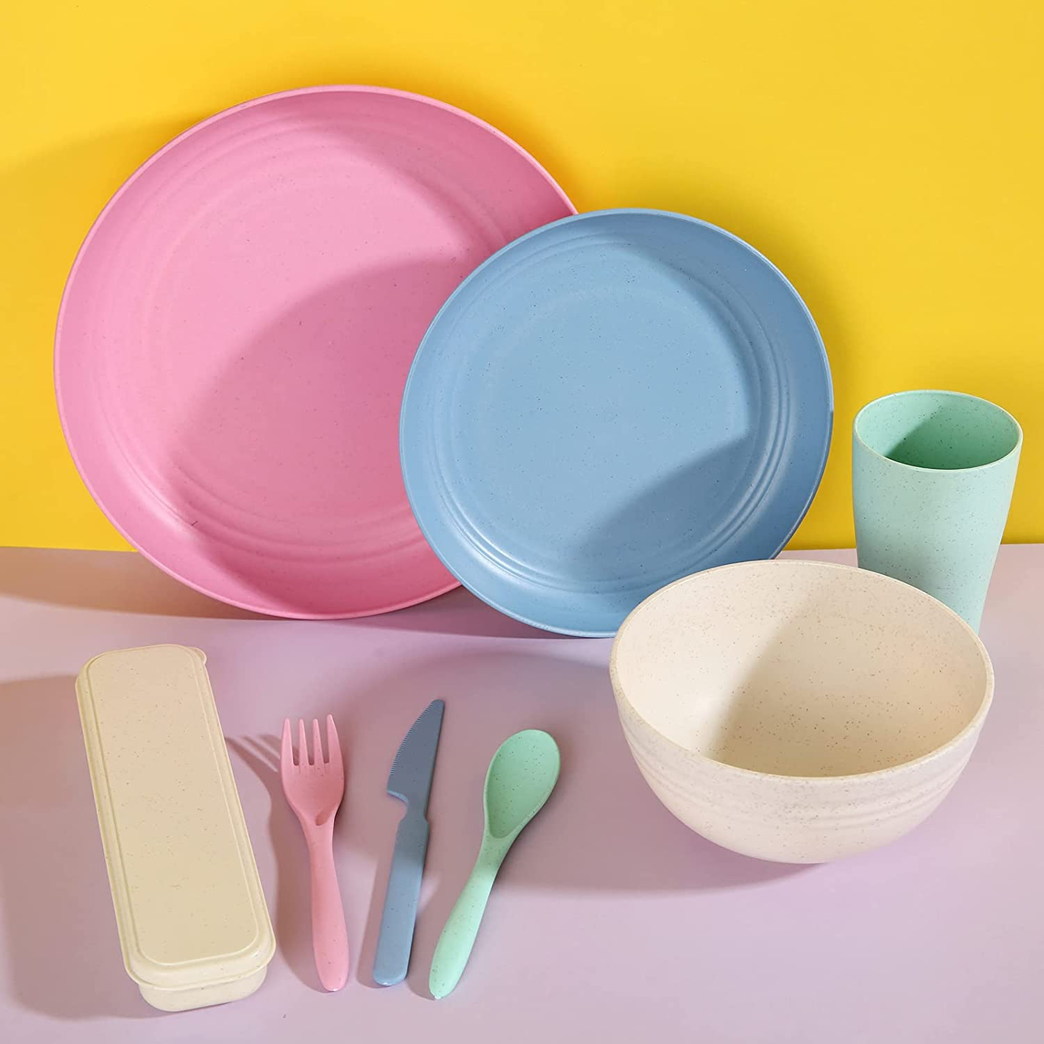 Wheat Straw Dinnerware Sets for 4 - Lightweight & Unbreakable Dishes - Microwave & Dishwasher Safe - Perfect for Camping, Picnic, RV, Dorm - Plates, Cups and Bowls - Great for Kids & Adults Brittany image number 2