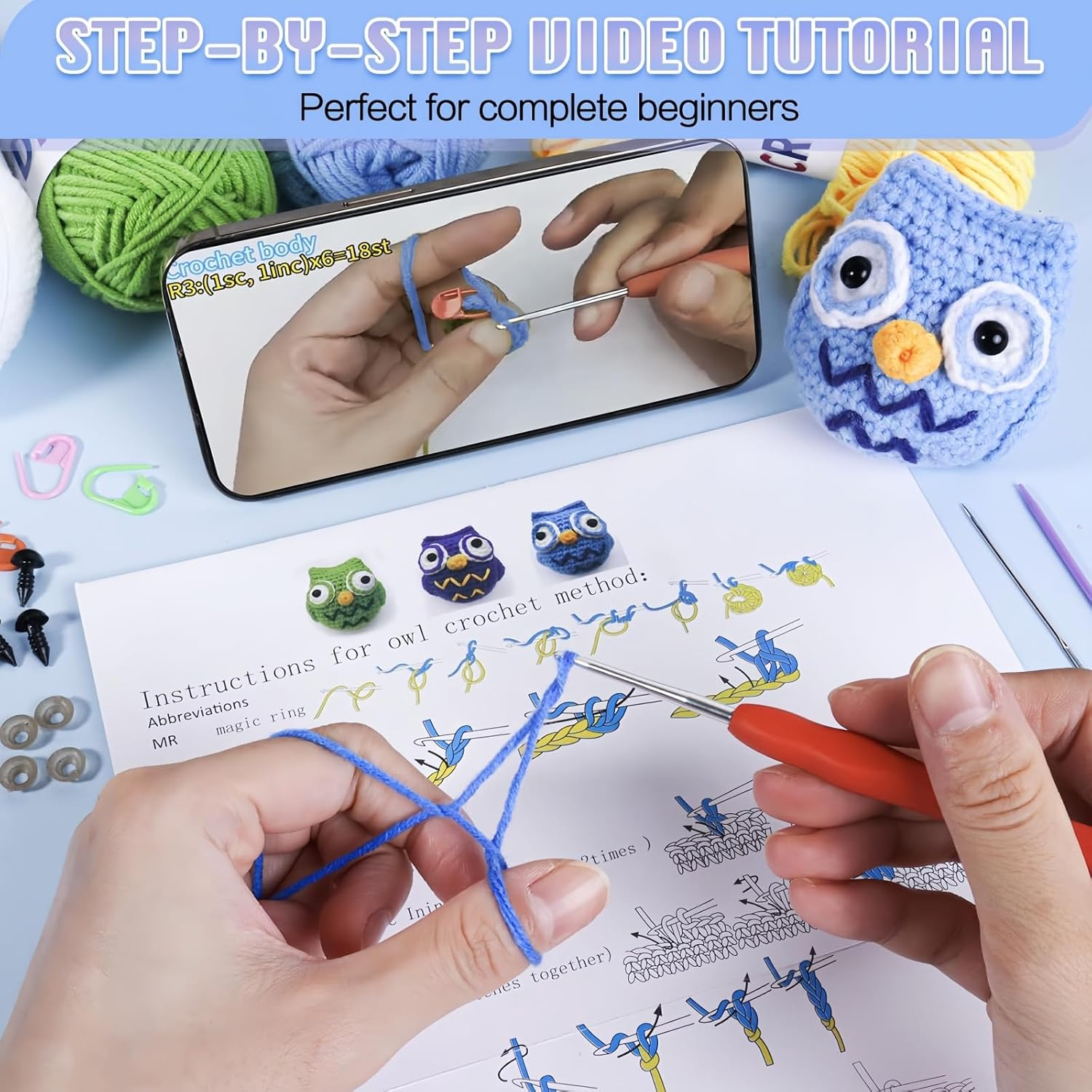 ZOCINS Crochet Animal Kit for Beginners, 6 Pcs DIY Knitting Kit for Beginners Kids Adults, Complete Crochet Starter Set to Make 6 Cute Animals with Step-By-Step Video Tutorials image number 1