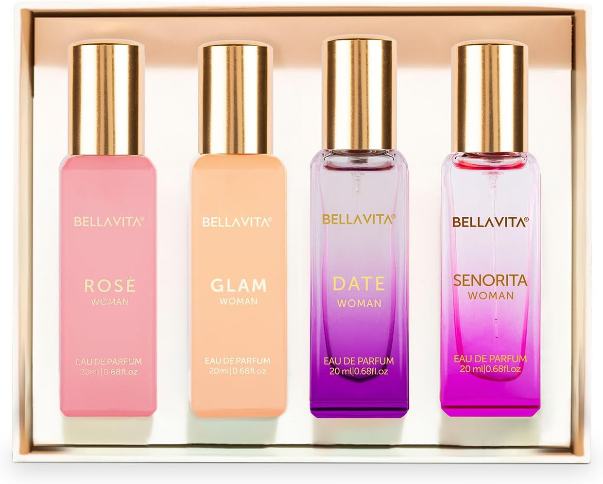 Bellavita Luxury Eau De Parfum Set for Women (4X20 Ml) with Date, Senorita, Glam, Rose | Vanilla, Floral, Sweet, Musk | Perfect for Trials, Gifting, or Blending to Craft Your Unique Fragrance image number 4