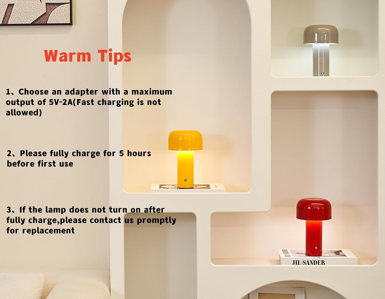 JX-003 Modern Mushroom-Shaped Table Lamp with Portable Touch Dimmer, Rechargeable LED Night Light with 3 Brightness Levels, Bedside Lamp for Indoor or Outdoor Use, image number 3