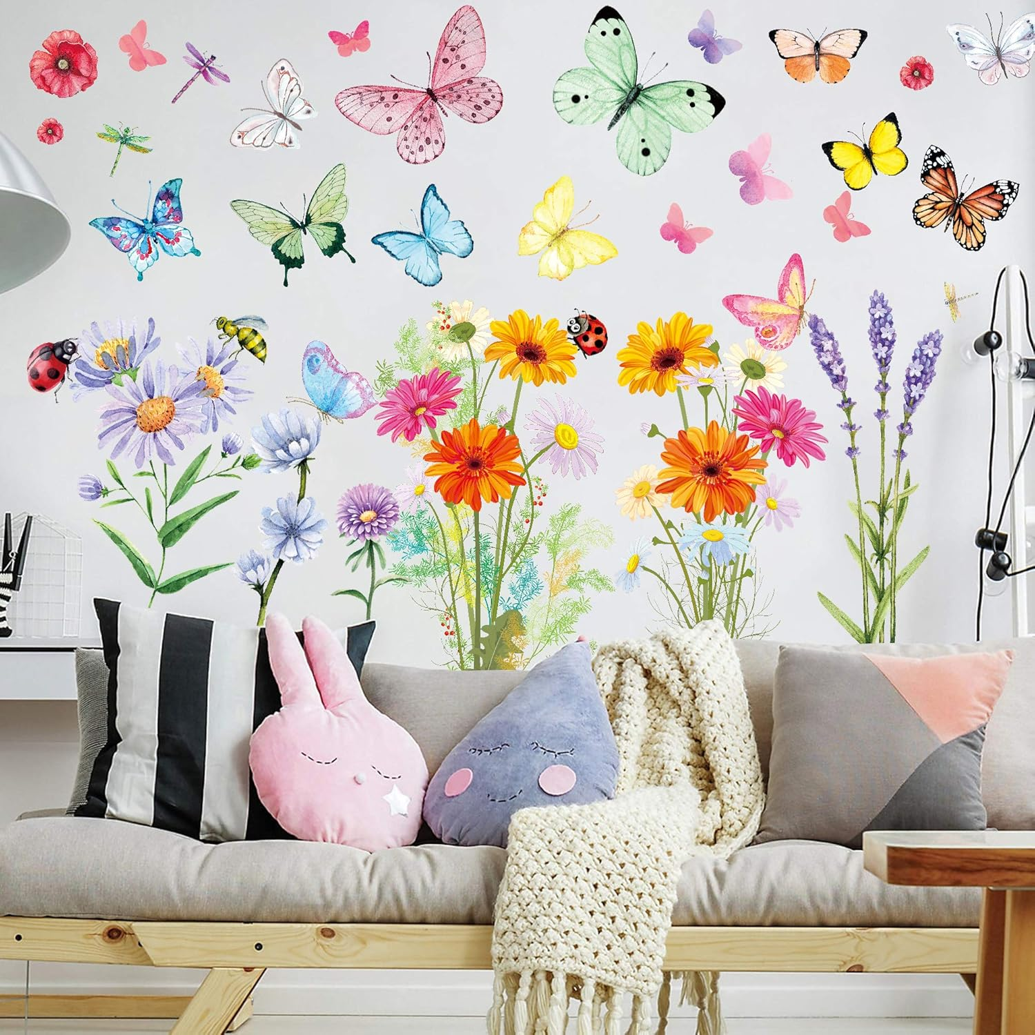 Flower Wall Stickers Colorful Butterfly Wall Stickers Daisy Rainbow Wall Stickers for Girls Bedrooms Living Room Decoration image number 5