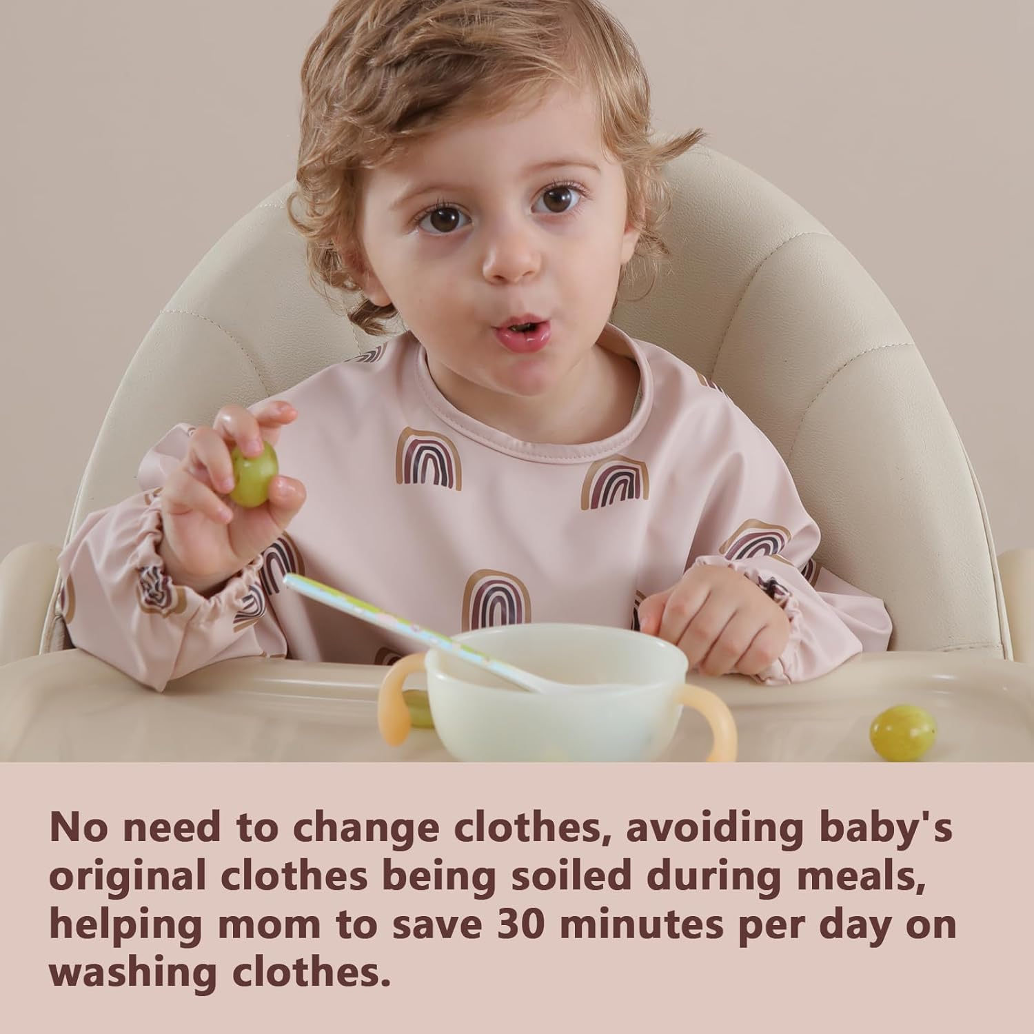 Hiumotan Feeding Bib & Baby Bib with Long Sleeves & BLW, Soft and Skin-Friendly Material, Coverall Bibs for Baby Feeding, Waterproof and Easy to Clean & Machine Washable, Infant Toddlers (Pink)