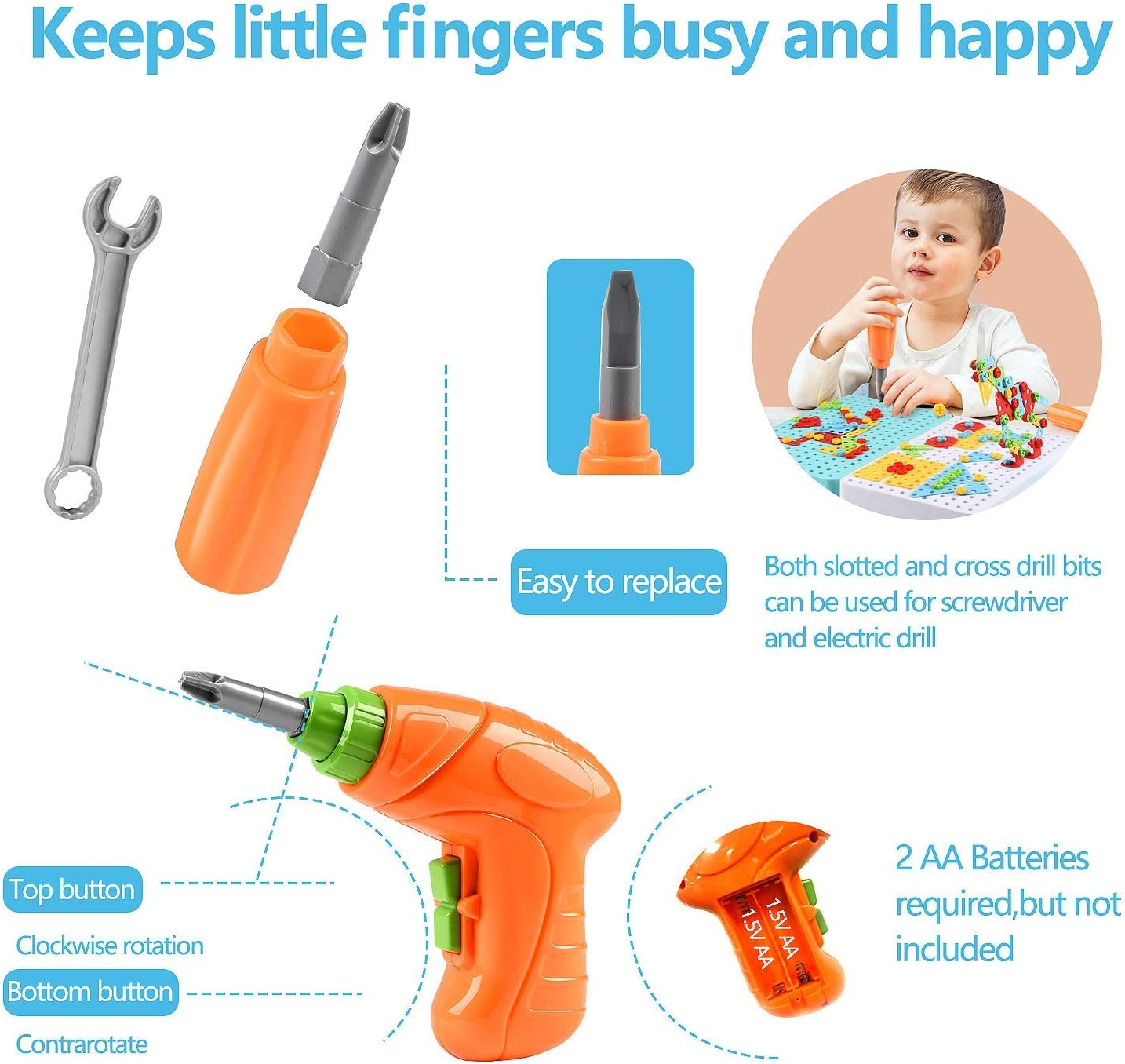 550Pcs Electric DIY Drill STEM Puzzle Toy Set, Creative Mosaic Drill Puzzle Kit, 2D 3D Educational Building Blocks Construction Games Tool Kits, Best Kids Toys for Boys and Girls Age 3-12 Years Old image number 4