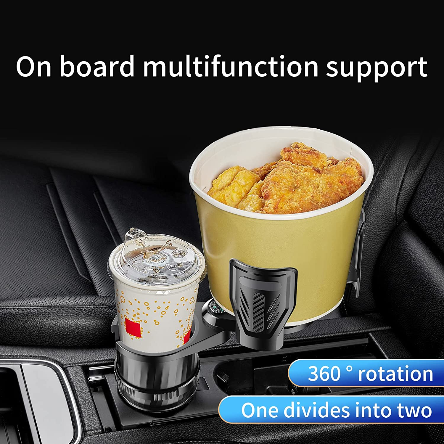 Car Cup Holder Expander Adapter with Adjustable Base Compatible, 2-In-1 Universal Multifunctional Car Drink Dual Cup Holder Extender Organiser for Snack Bottles Cups Drinks, New Upgraded image number 5