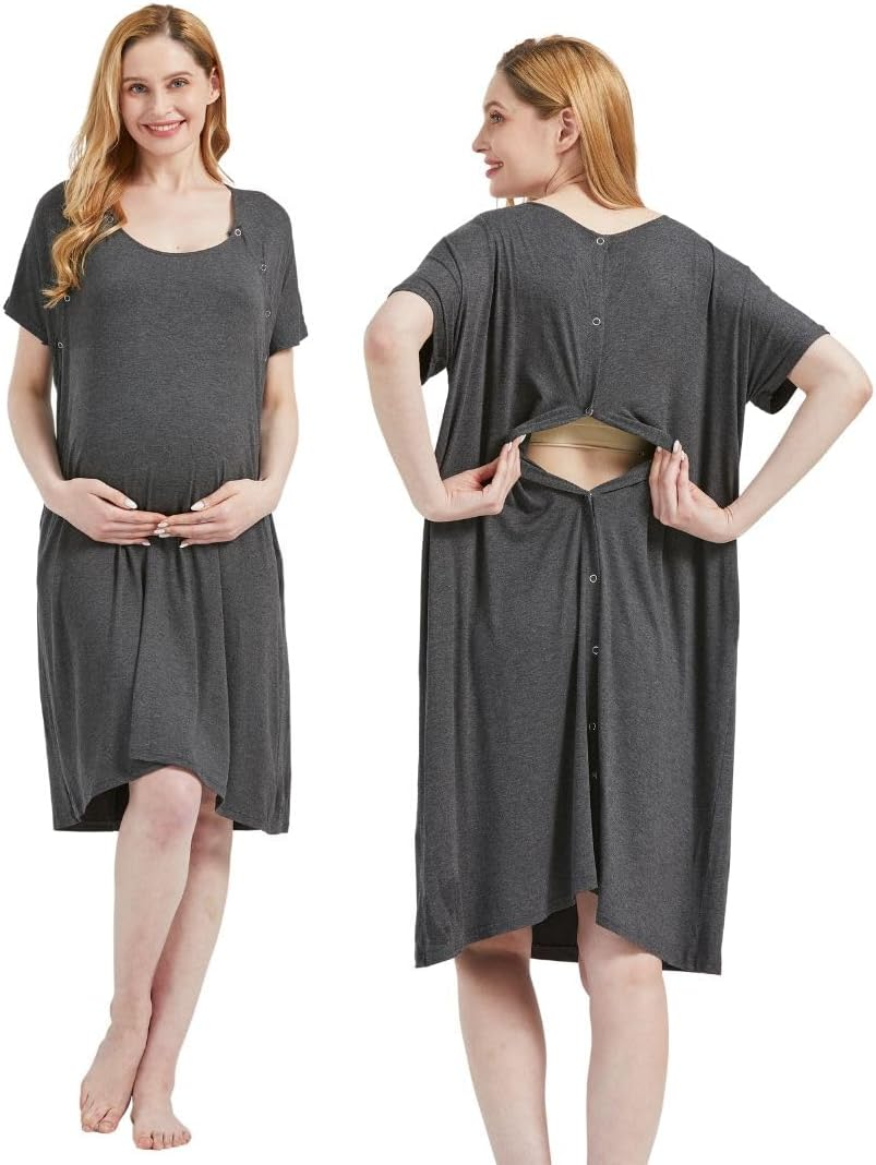 Mama & Wish Labor and Delivery Gown 3 in 1 Labor, Nursing Gown for Hospital Made with Ultra-Soft Fabric for Ultimate Comfort