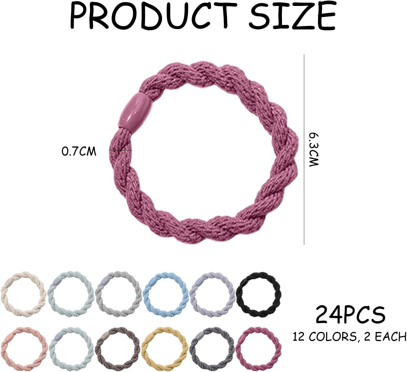 Pack of 24 Braided Twist Hair Bobbles, Fashionable and Simple Hair Ties, Ponytail Hair Bobbles, Elastic Hair Bobbles, Hair Fixing Hair Ties, Hair Accessories image number 5