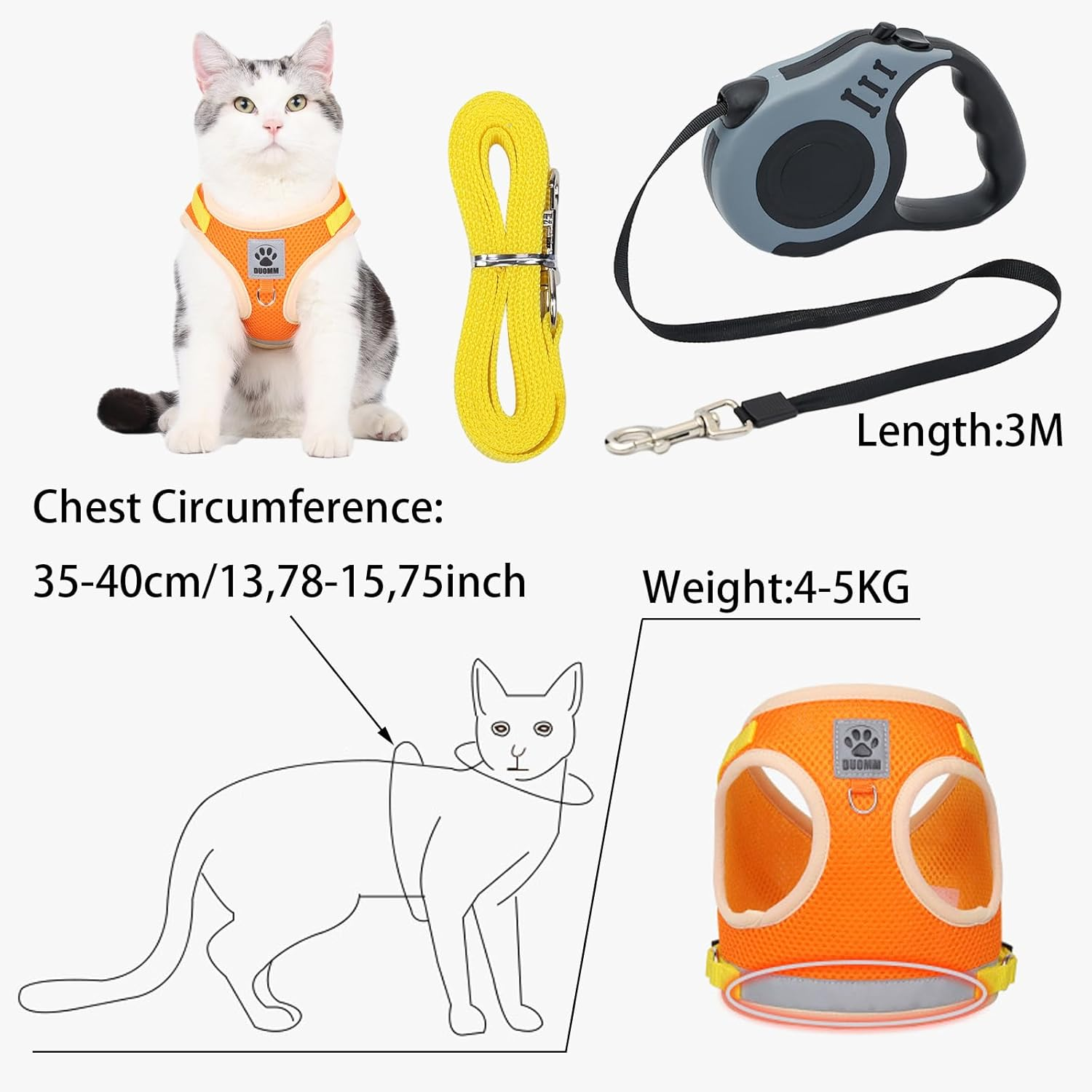 Cat Harness Set with Lead, Automatic Cat Harness with 3 M / 9.84 Feet, Cat Lead, Adjustable, Escape Proof Cat Harness, Escape Proof with Lead and Night Reflector, Soft Cat Vest image number 6