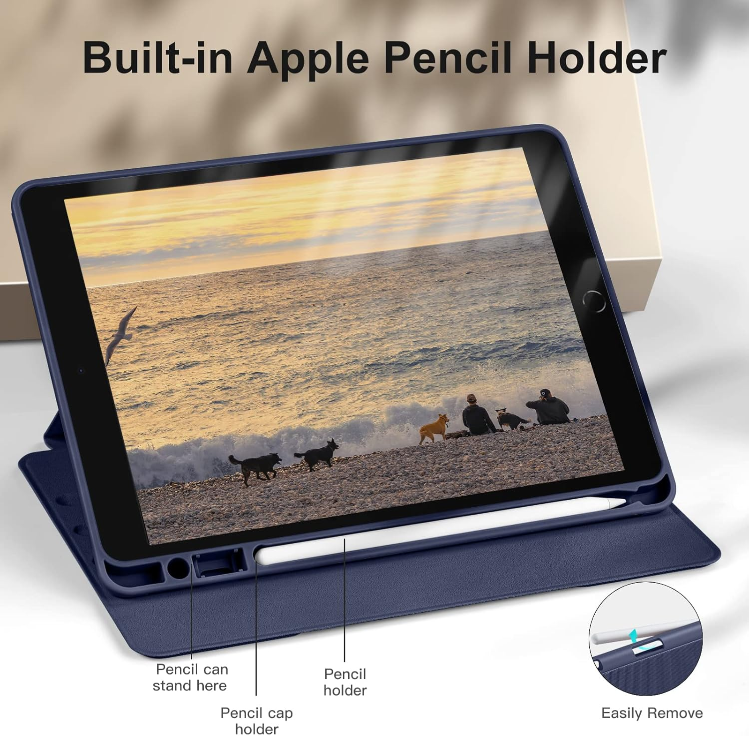 Witzon PU Leather Case Compatible with Ipad 10.2 Inch 2021/2020/2019 Ipad 9Th/8Th/7Th Generation Cover with Pencil Holder, Business Protective Case for Apple Ipad 9Th Gen, Auto Wake/Sleep - Navy image number 2