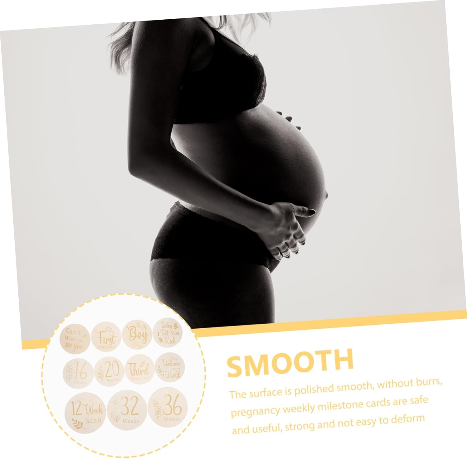 11Pcs Double Sided Wooden Weekly Milestone Discs Pregnancy Journey Milestone Markers Adorable Milestone Signs for Growth Tracking Shower Present and Photo Prop image number 3