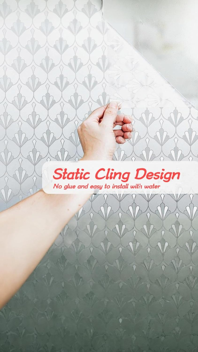 Honwor Frosted Glass Film - Privacy Window Sticker | Sun Blocking, Removable & Reusable | Decorative Static Cling Film for Home, Kitchen, Living Room | 60X100Cm image number 2