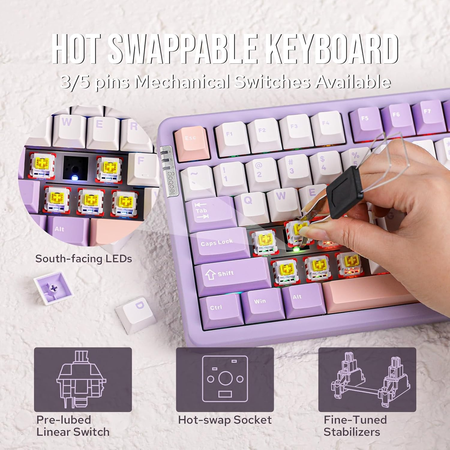 EPOMAKER X LEOBOG HI86 Wireless Gaming Keyboard, Gasket Aluminum Mechanical Keyboard with Spray-Painted Finish, Hot Swap Programmable Keyboard, RGB Backlit for Win/Mac/Gaming (Purple)