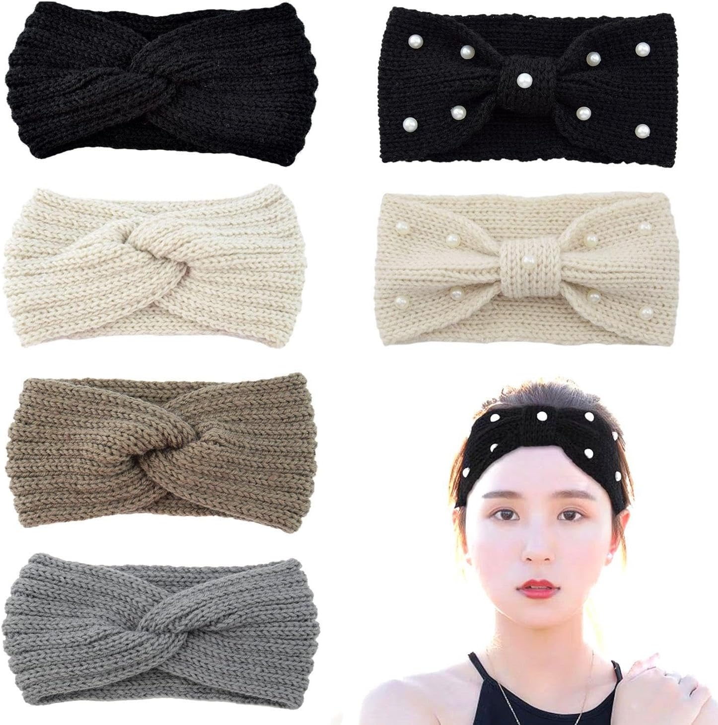 Pack of 6 Knitted Headbands, Women'S Headband, Fashionable Simple Headband, Warm Headband, Elastic Headband image number 3
