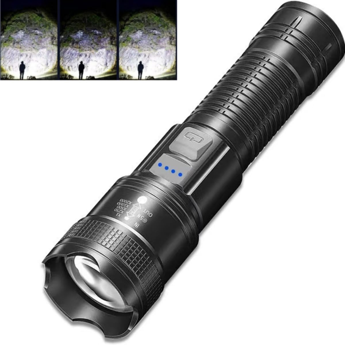 Rechargeable Flashlights 10000 Lumens, Tactical Flashlight, Led Flashlight for Home, Flashlights with 3 Light Modes, IPX6 Waterproof, Handheld Flash Light for Camping, Emergencies, Outdoor, Hiking image number 6