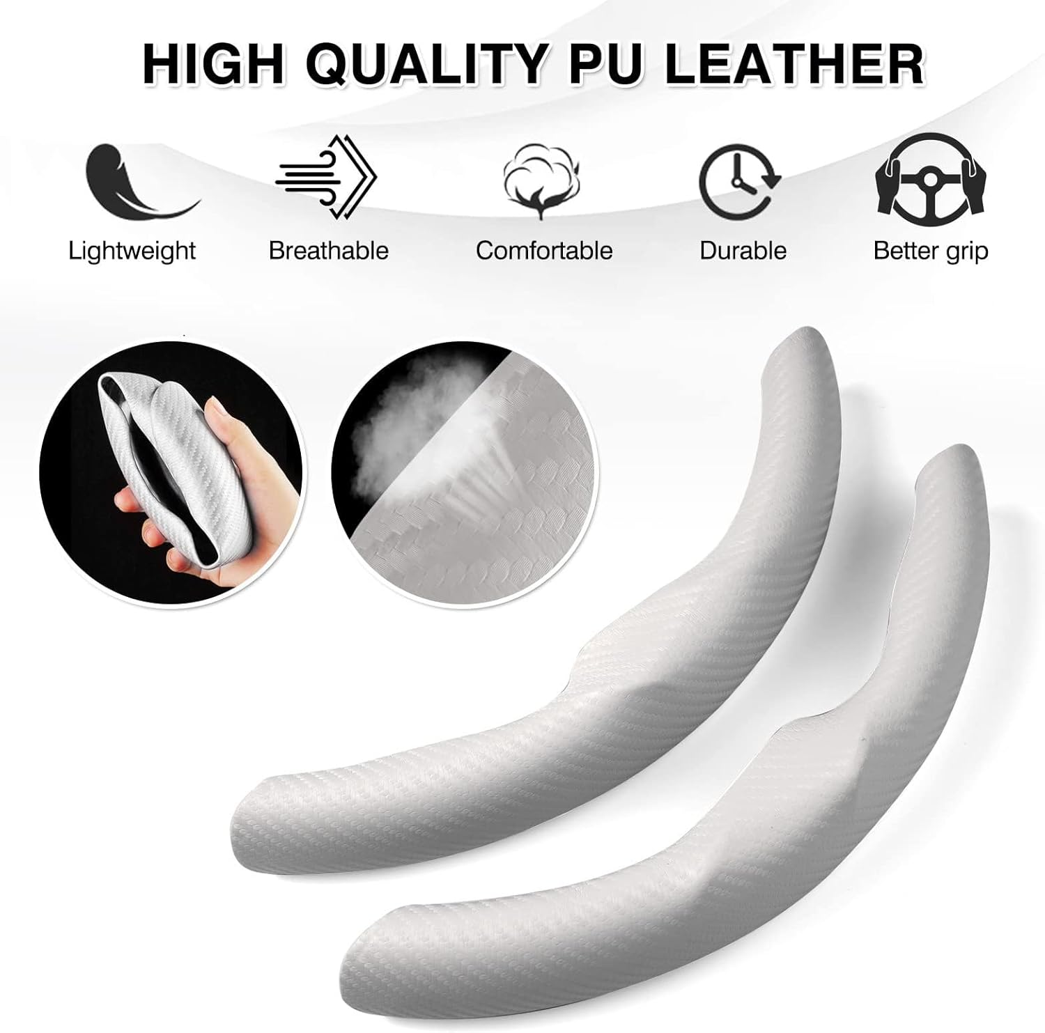 Cozioz Custom-Fit Carbon Fiber Steering Wheel Cover for Tesla Model 3/Y, Anti-Slip, Breathable, Comfortable Grip, Stylish White Design for Men and Women image number 4