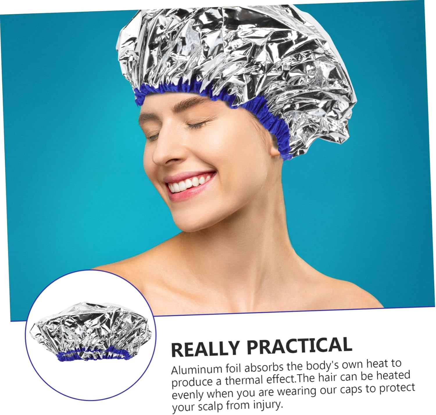 CALLARON 1Pc Heating Hair Processing Cap Reusable Foil Hair Care Cap for Deep Conditioning Heat Insulation Elastic Design for Home Salon Use Silver image number 3