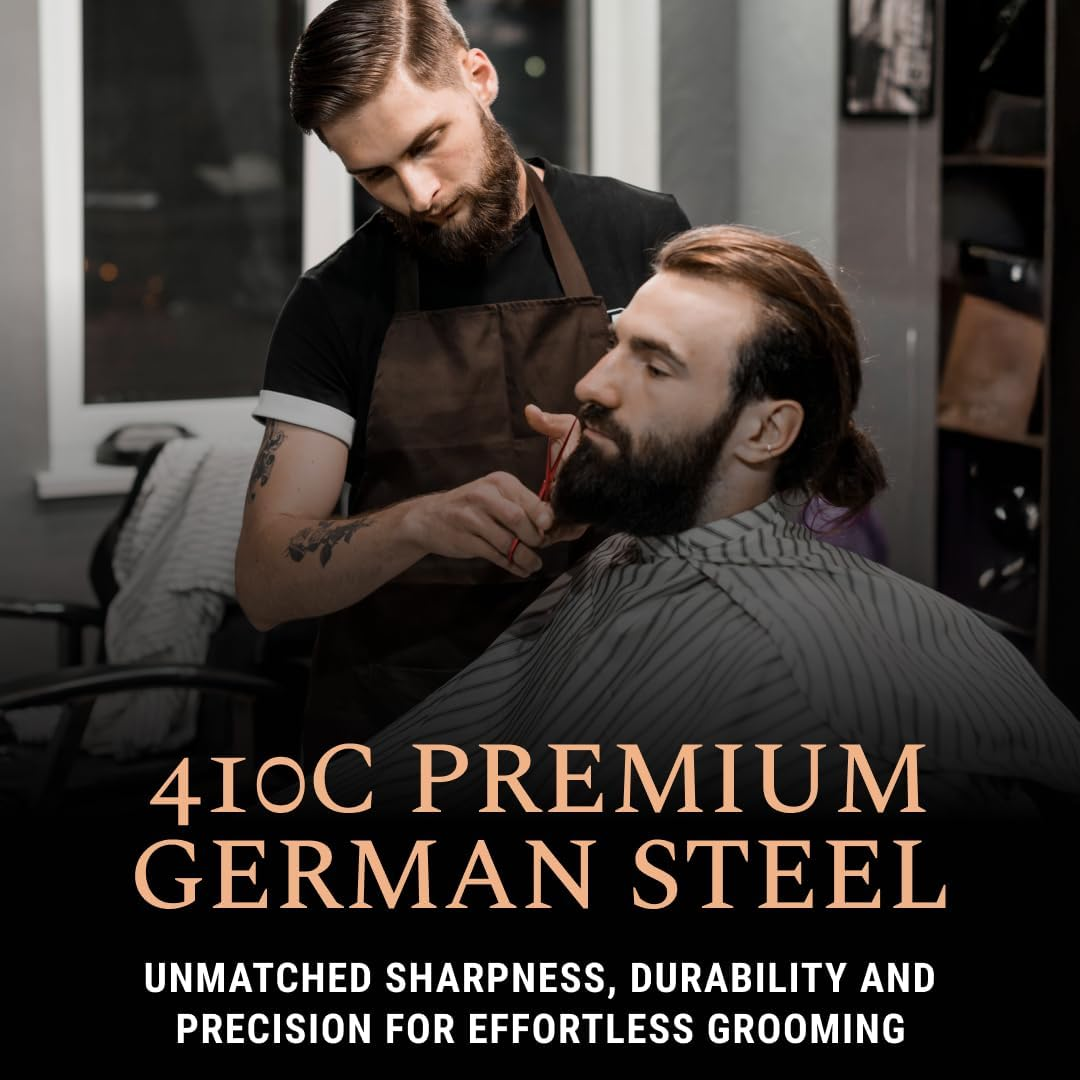 Ontaki Beard Scissors & Mustache Scissors - 5-Inch, True Red - Professional Mustache Grooming Kit - Travel Facial Grooming Kit for Men - Beard Comb Included - Midnight Blue image number 5