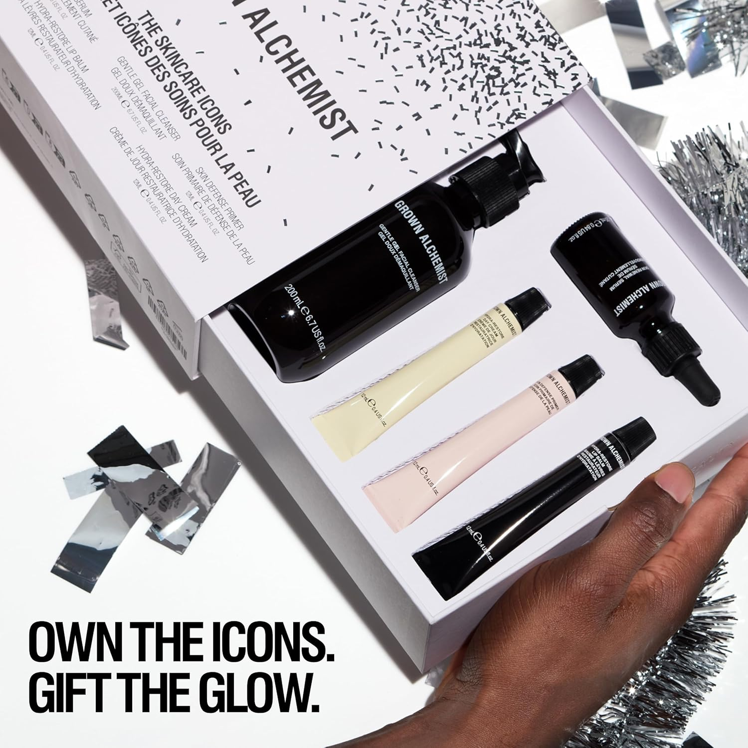 Grown Alchemist the Skincare Icons Holiday Set Kit, Hydra-Restore Lip Balm, Gentle Gel Facial Cleanser, Hydra-Restore Day Cream, Skin Renewal Serum & Skin Defense Primer. image number 2