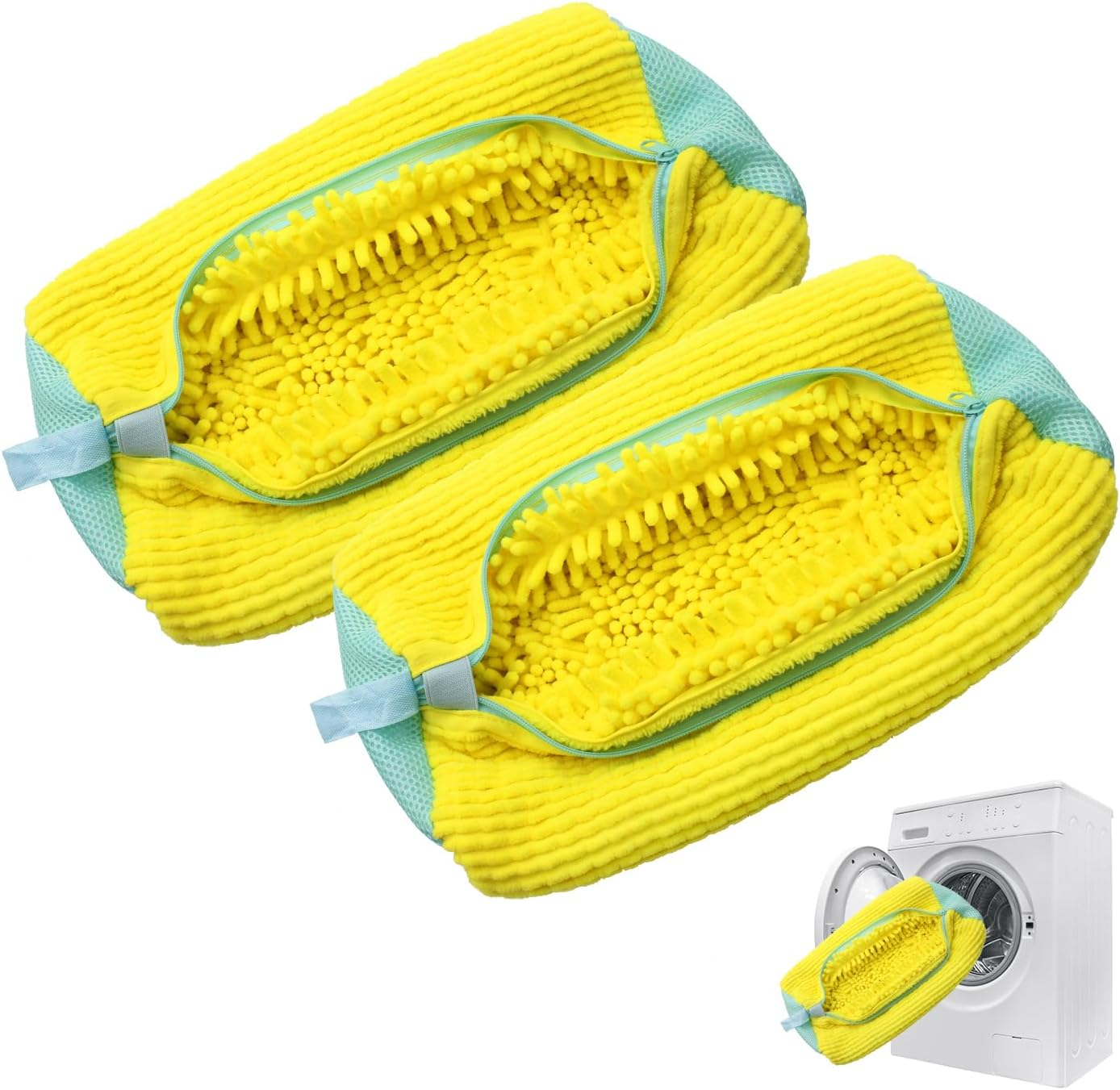 Henkion Reusable Shoe Washing Bags for Machine Washer & Dryer - 360&deg; Cleaning, Durable Zipper, Plush Protection - Fits All Shoe Sizes/Sneakers (Yellow, 2Pcs) - Grey-2Pcs image number 4